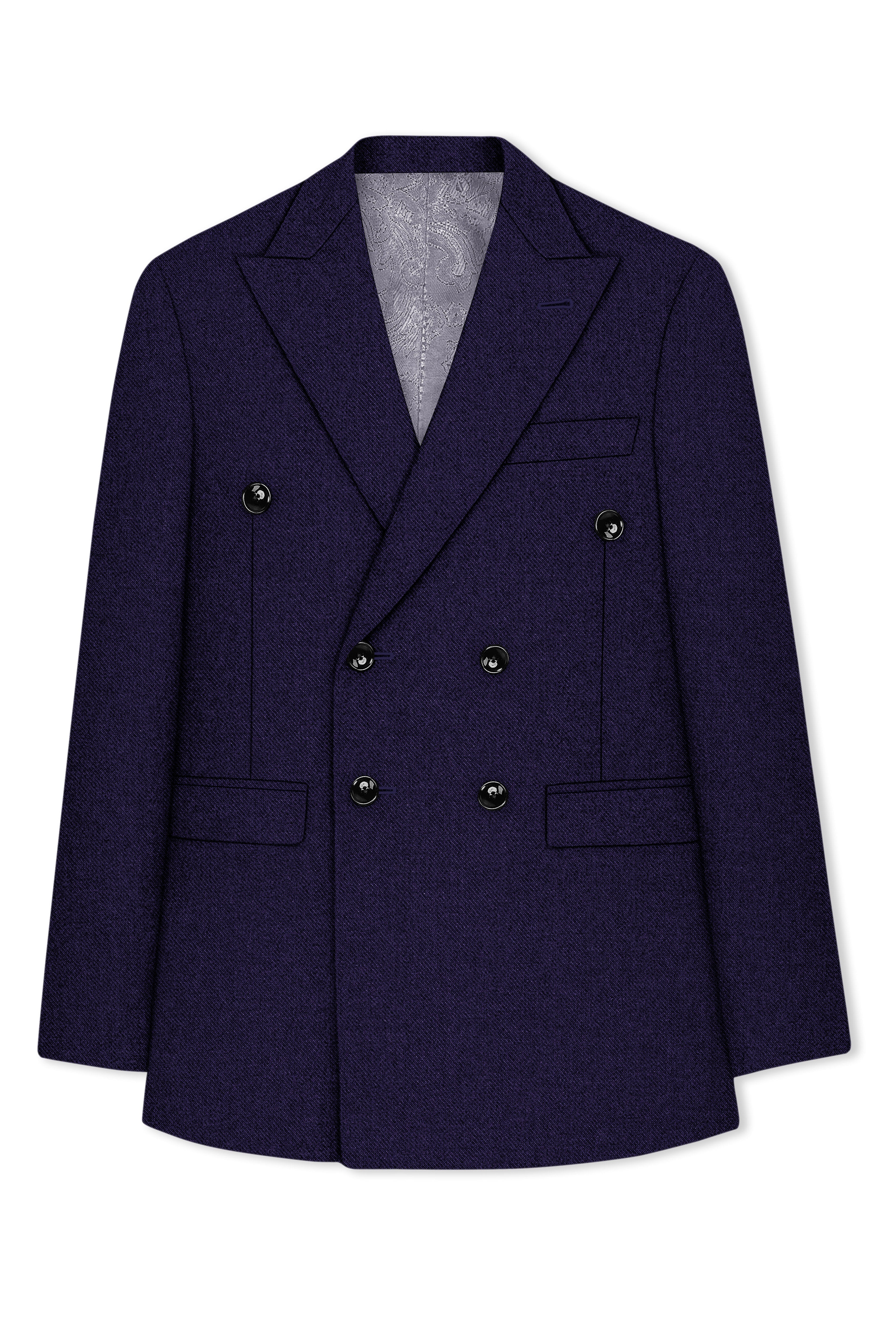 Bluvoro-Mirage Blue Textured Tweed Double Breasted Blazer