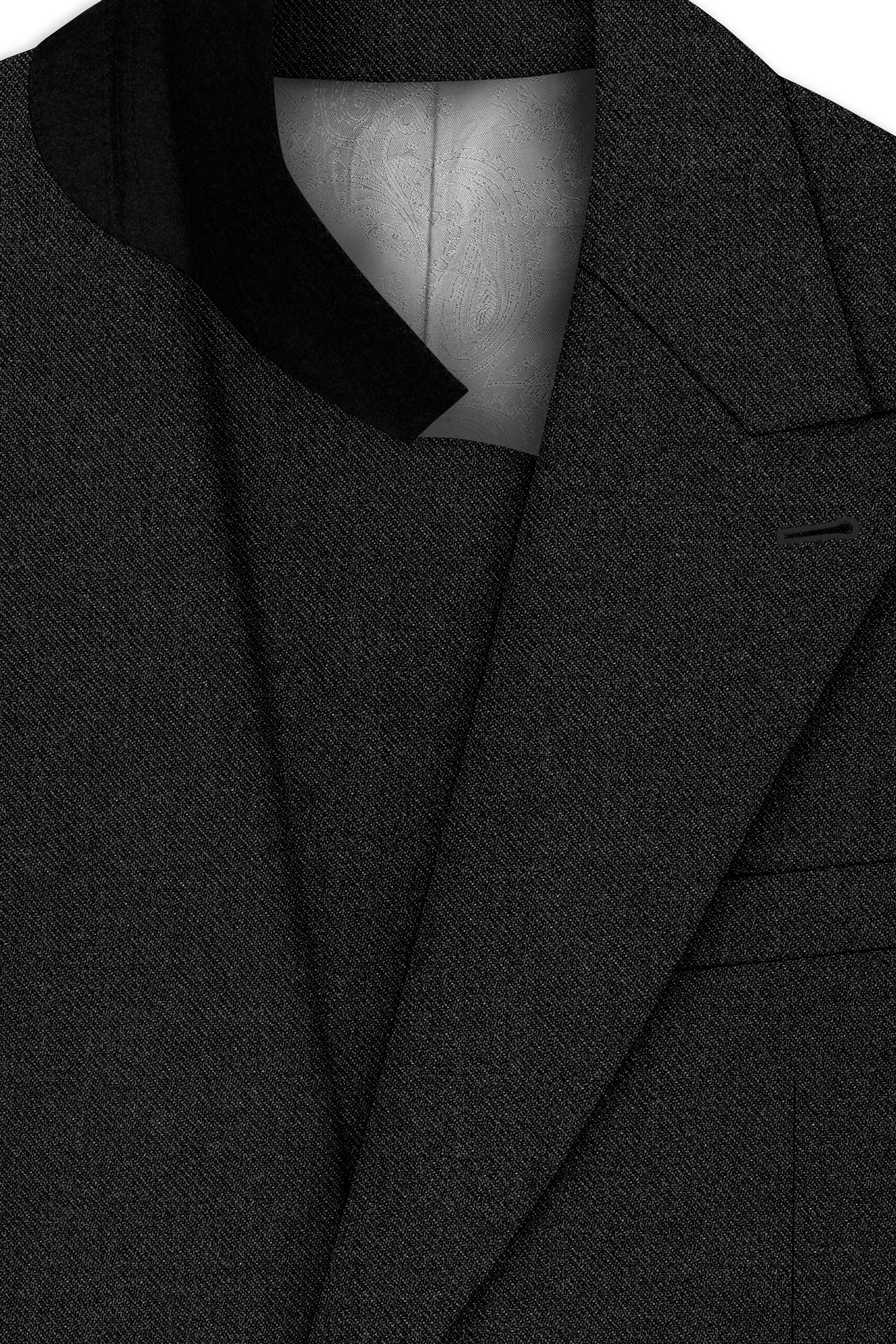 Metallo-Gunmetal Gray Textured Tweed Double Breasted Blazer