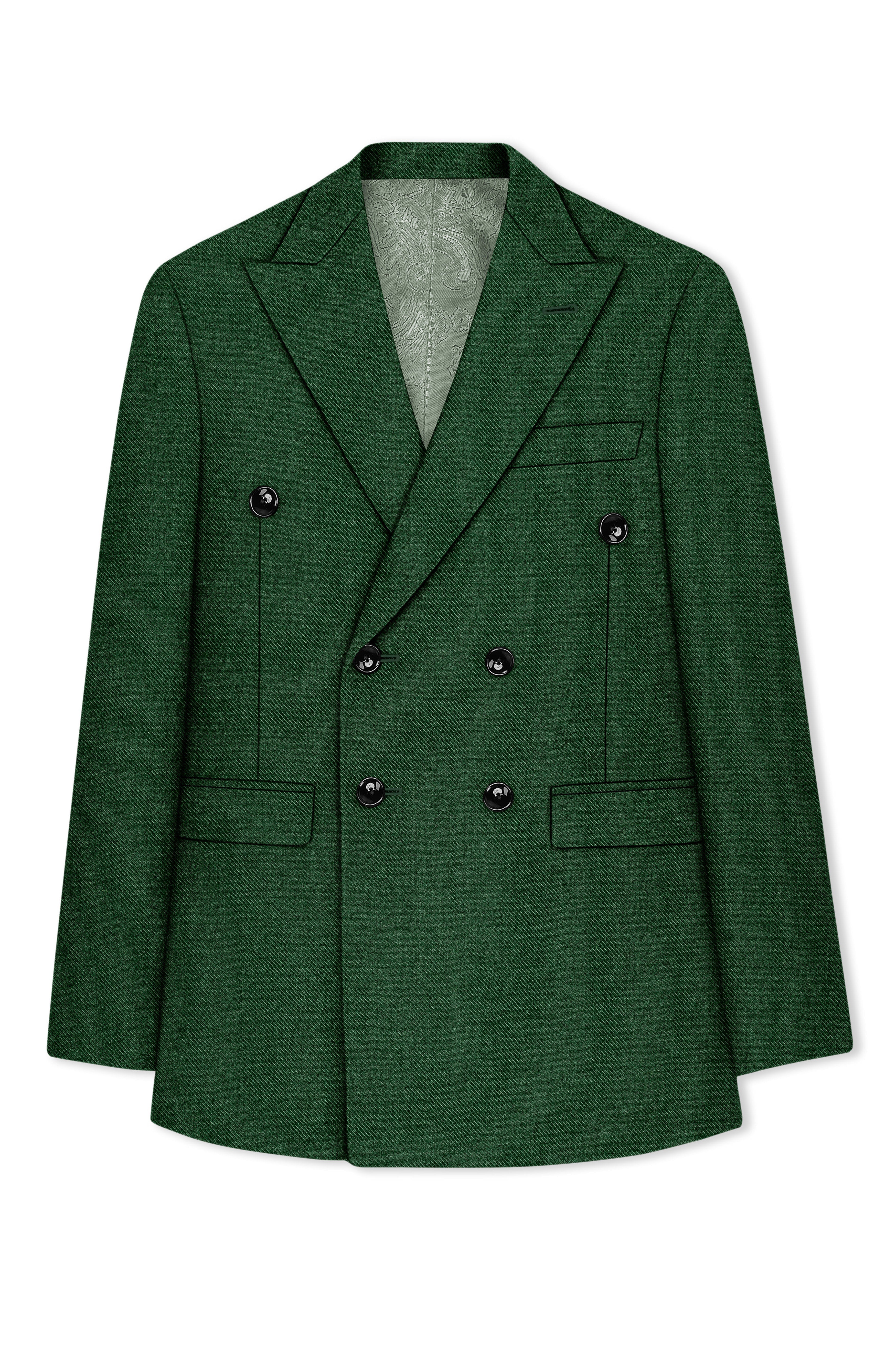 Virenza-Mystle Green Textured Tweed Double Breasted Blazer