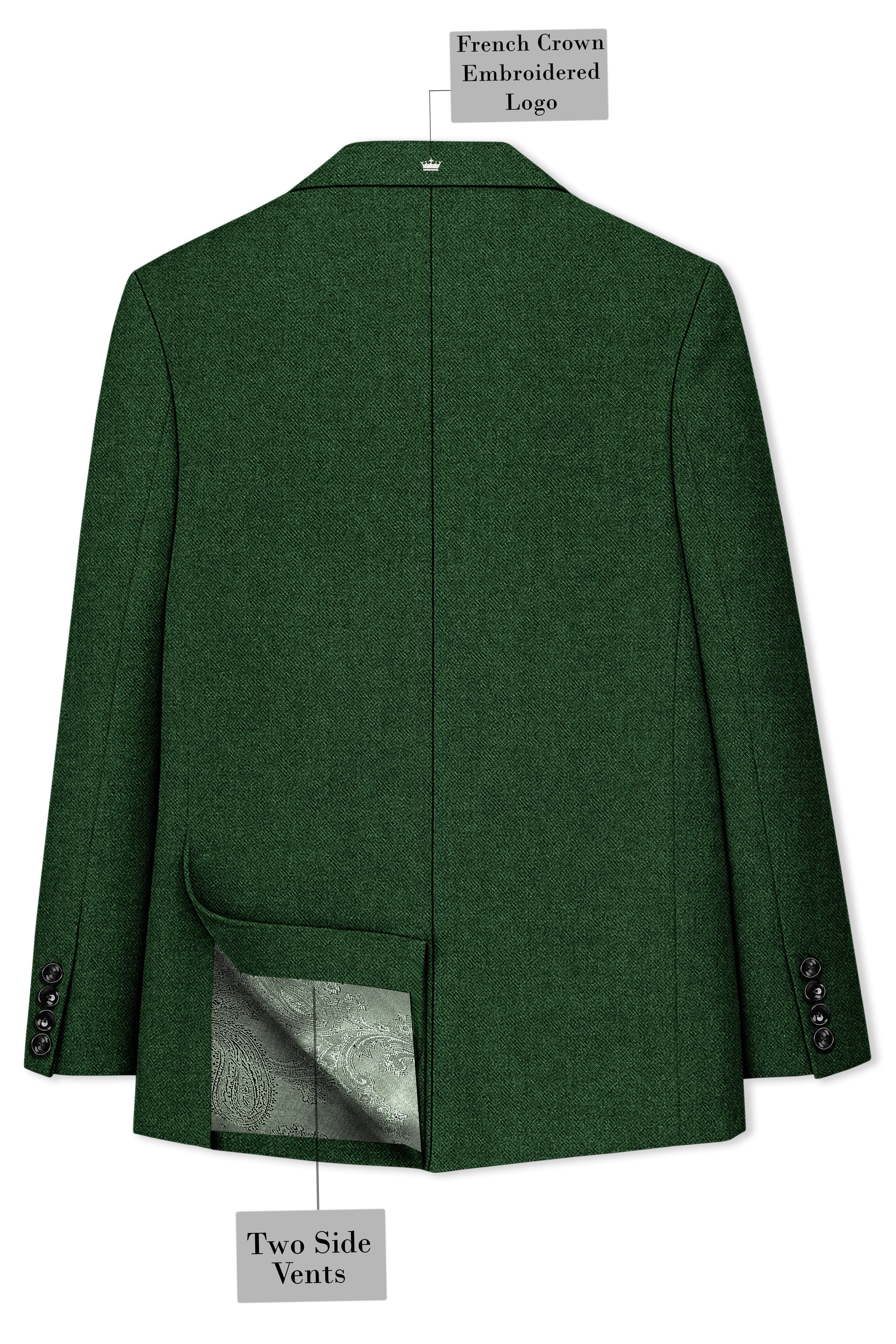Virenza-Mystle Green Textured Tweed Double Breasted Blazer