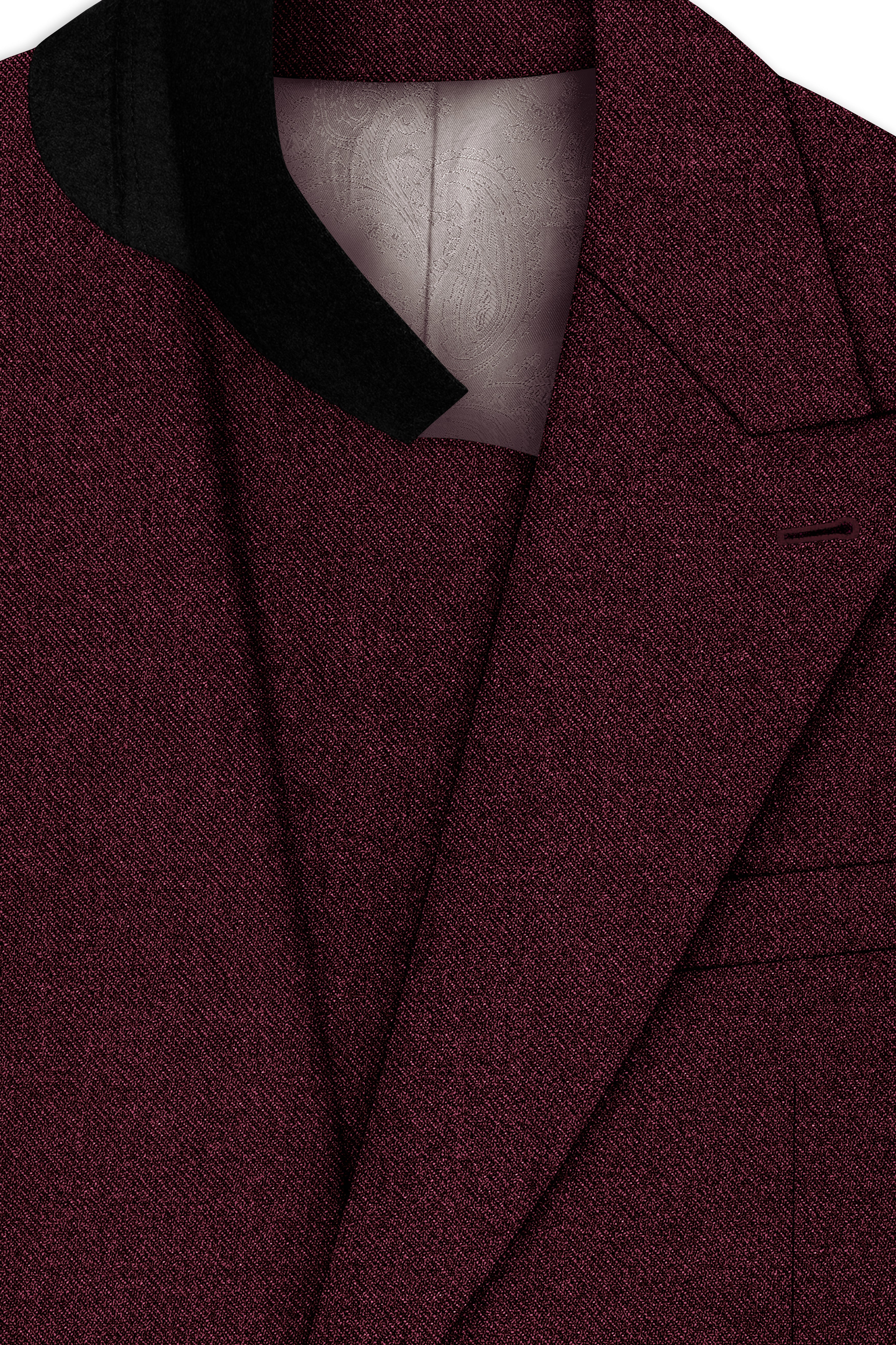 Burgvoro-Crated Maroon Textured Tweed Double Breasted Blazer
