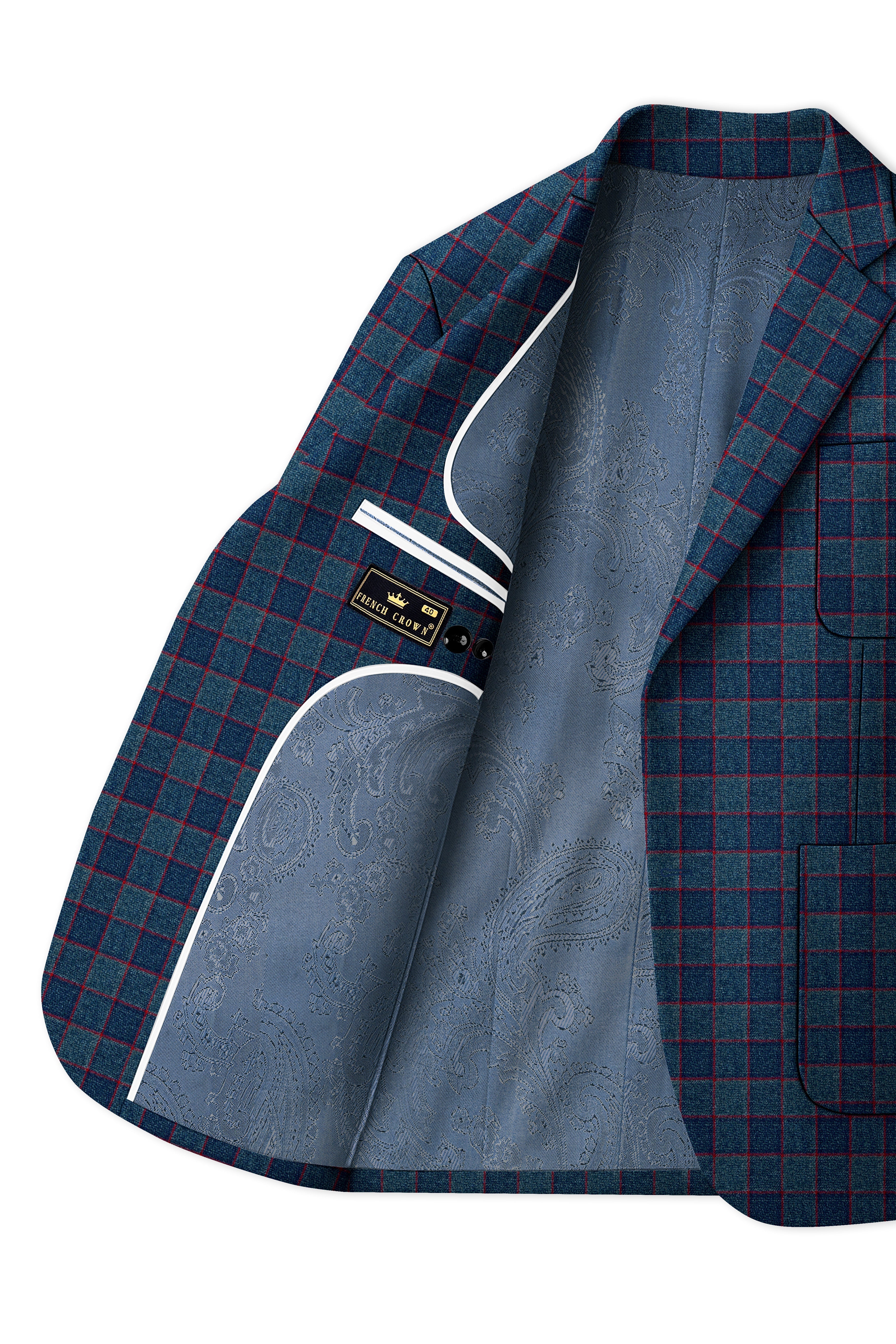 Panevoro-Vintage Blue Windowpane Premium Cotton Single Breasted Sports Blazer