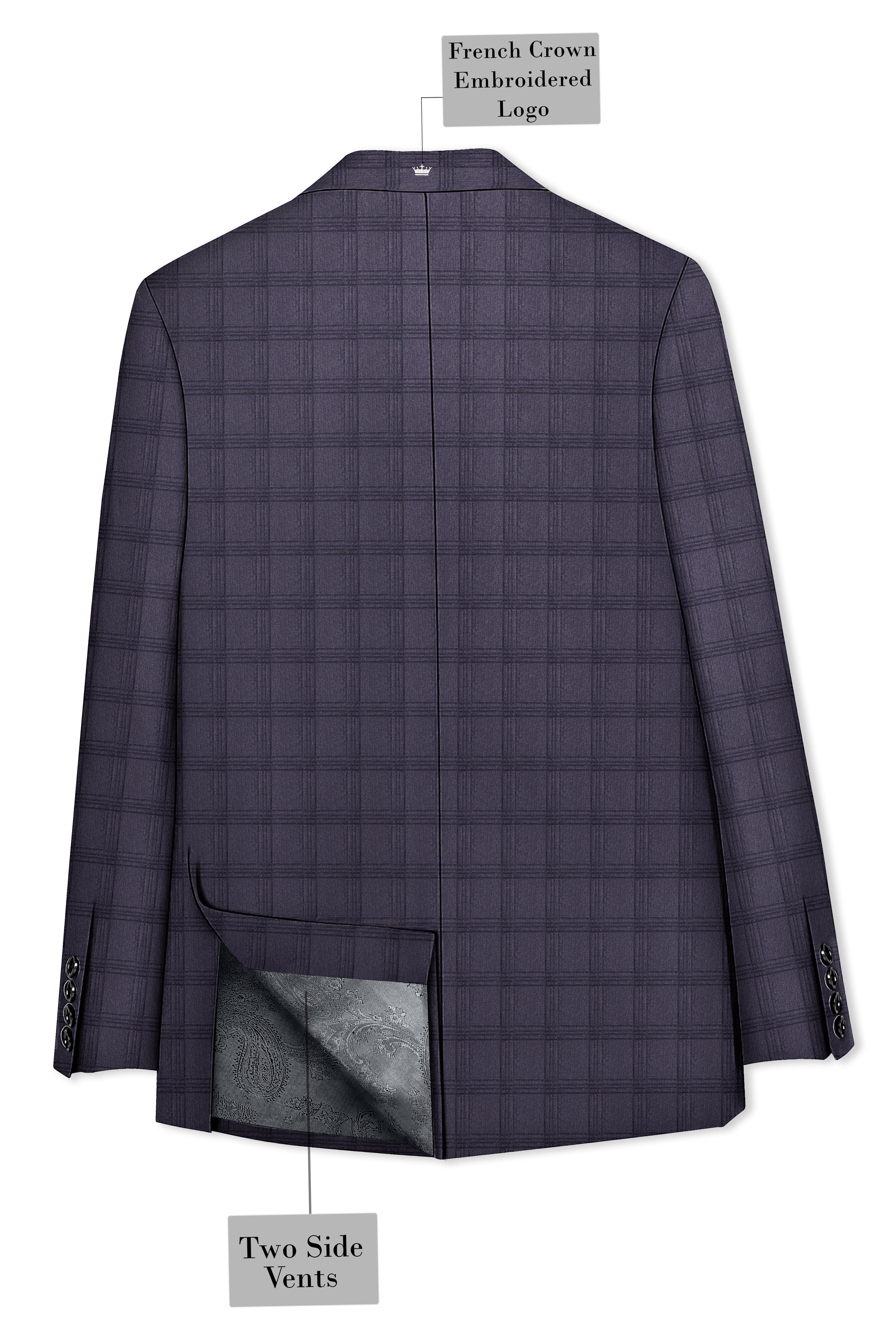 Auretuna-Tuna Blue Tonal Check Plaid Wool Rich Single Breasted Blazer