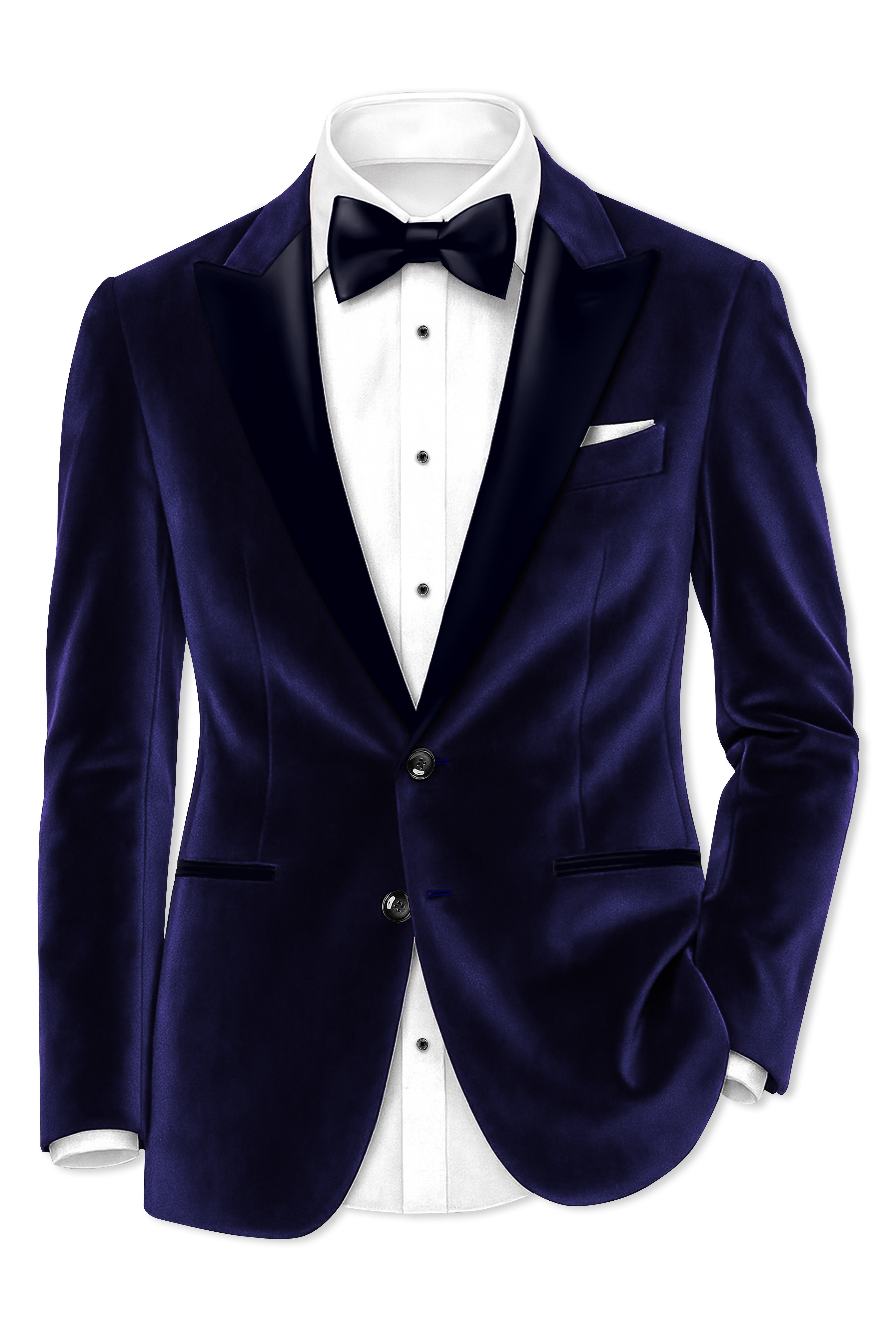 Azurion-Royal Blue With Blue Lepal Velvet Peak Lapel Tuxedo Blazer
