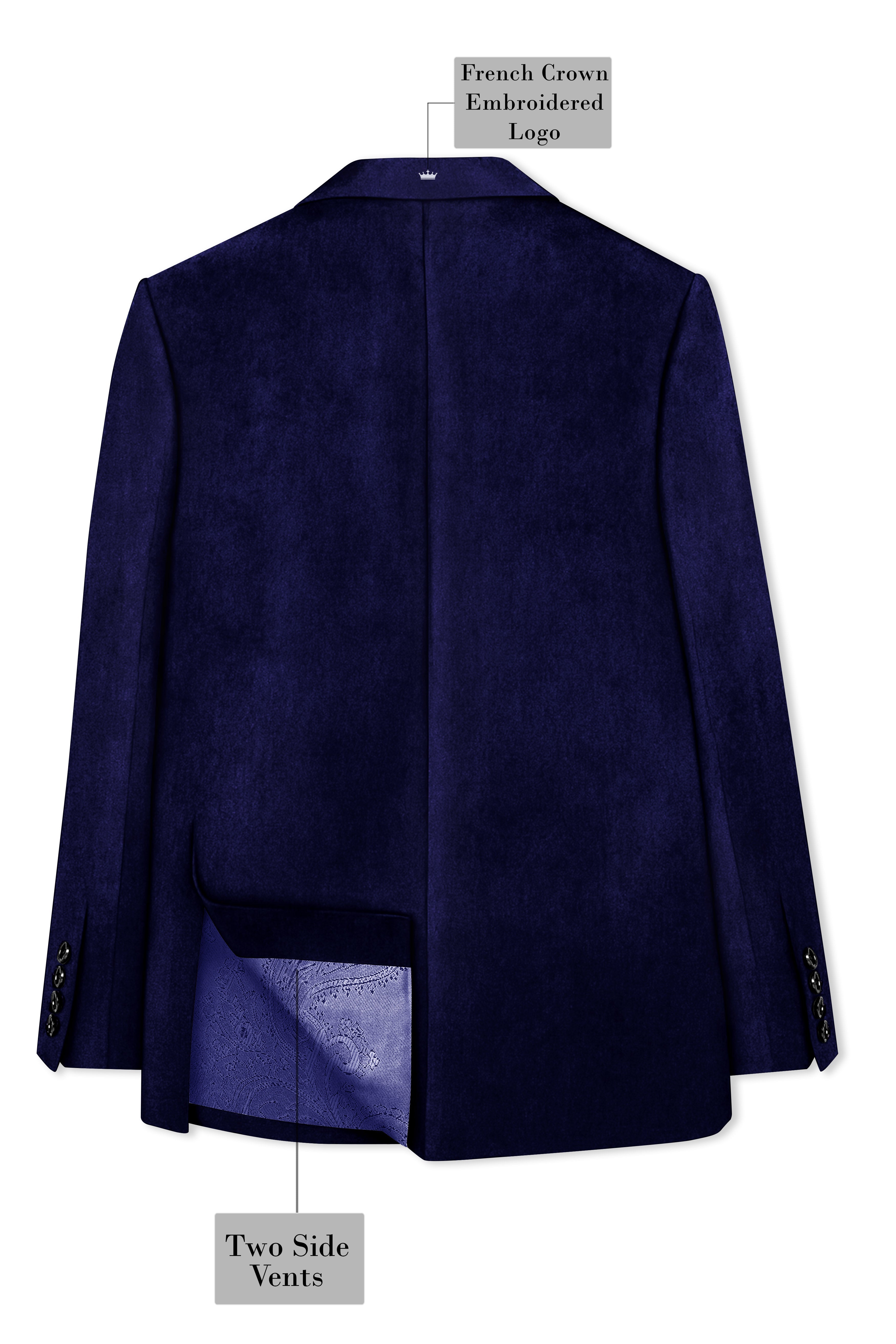 Azurion-Royal Blue With Blue Lepal Velvet Peak Lapel Tuxedo Blazer