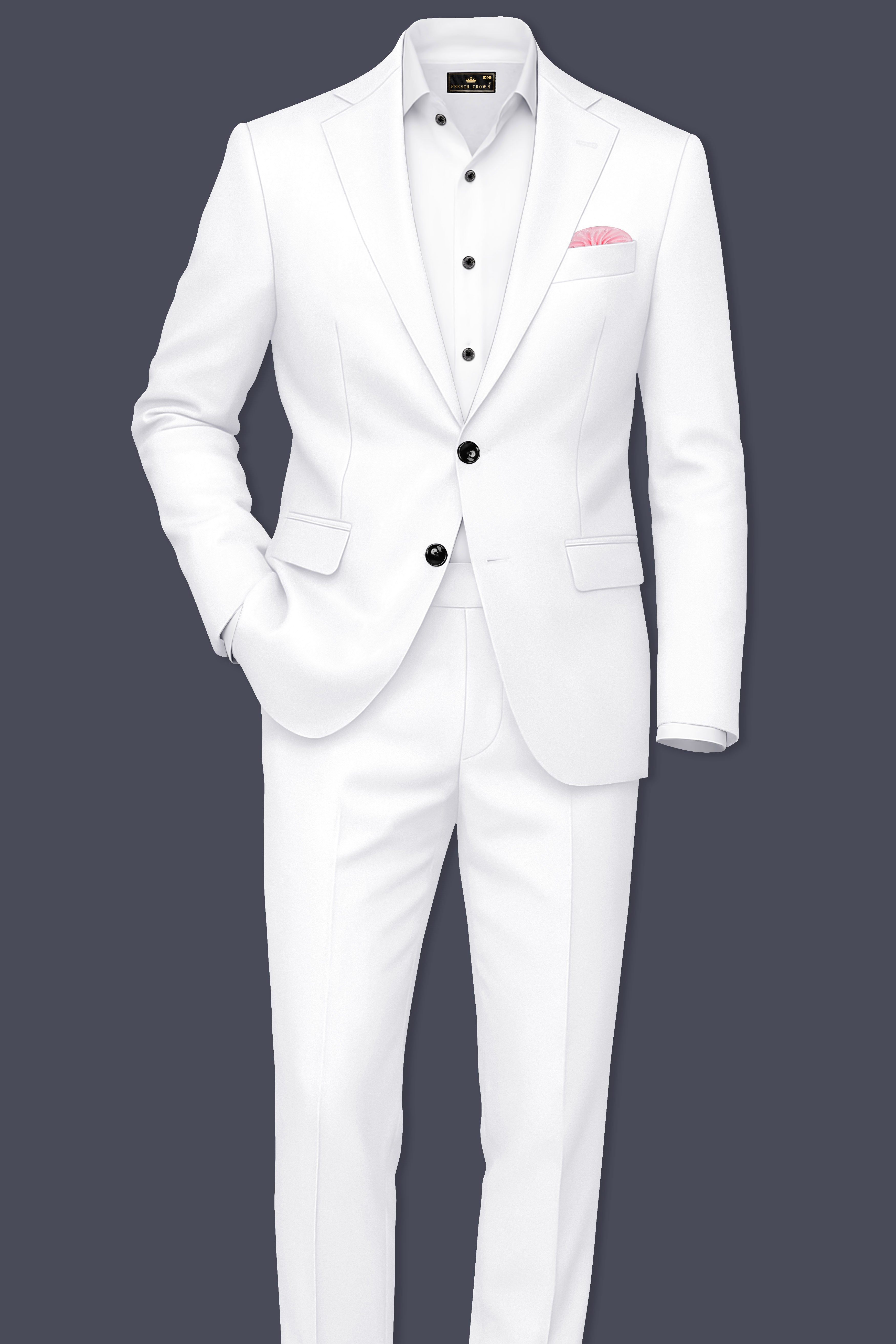 Shiro-Japanese Bright White 4-Way Stretch Wrinkle-Free Wool Rich Single Breasted Blazer