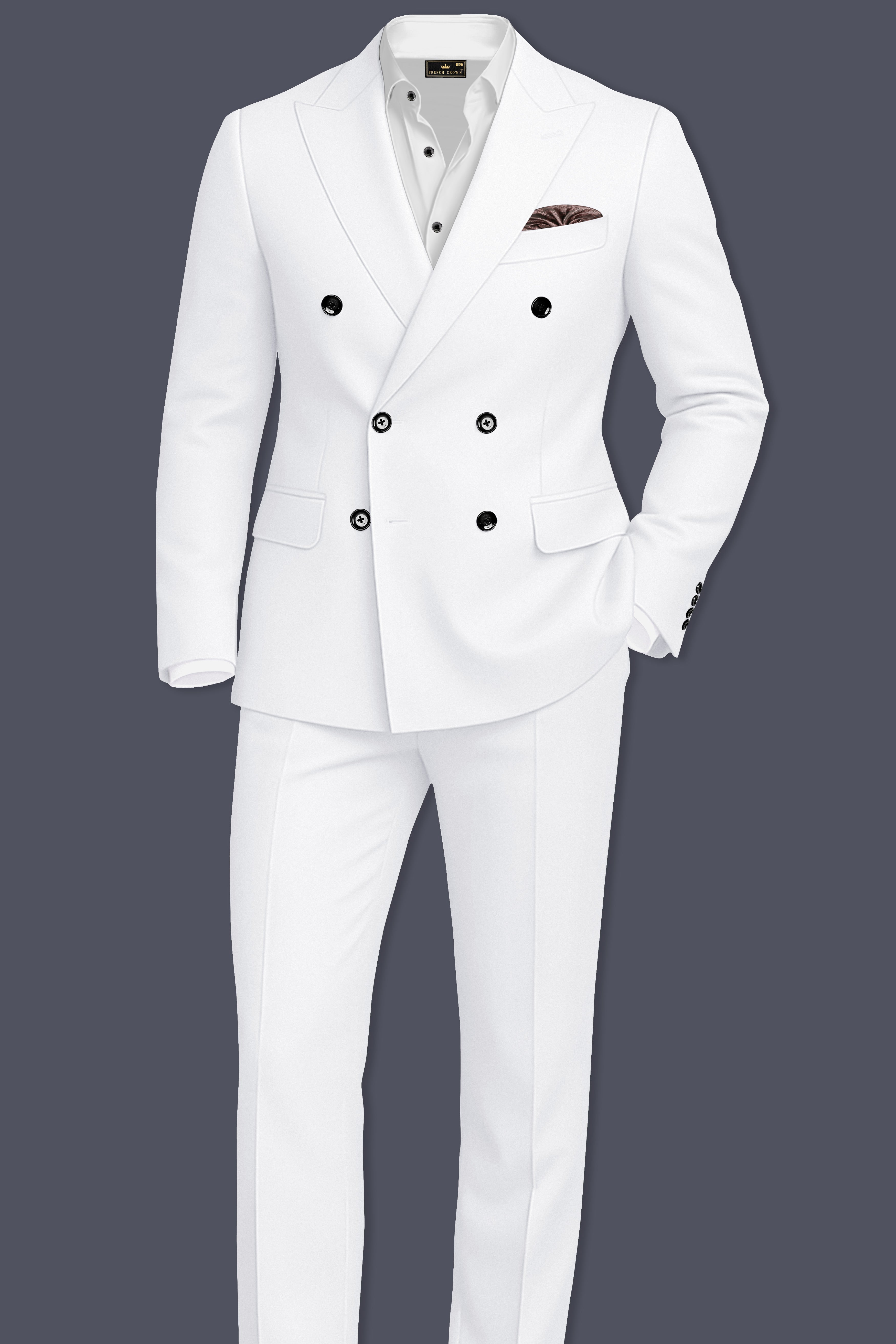 Shiro-Japanese Bright White 4-Way Stretch Wrinkle-Free Wool Rich Double Breasted Blazer