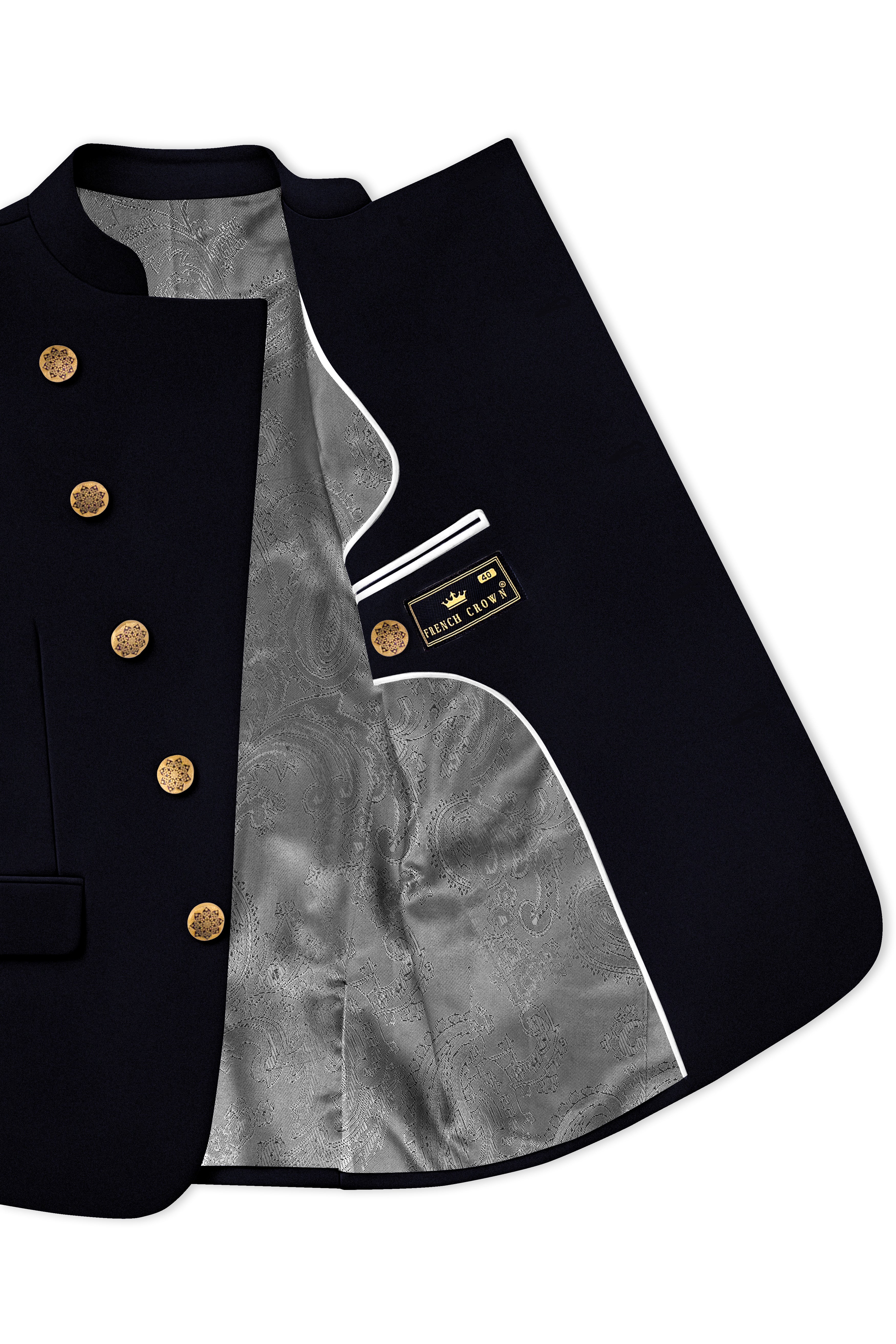 Aozora-Japanese Marine Blue 4-Way Stretch Wrinkle-Free Wool Rich Cross Placket Bandhgala Blazer