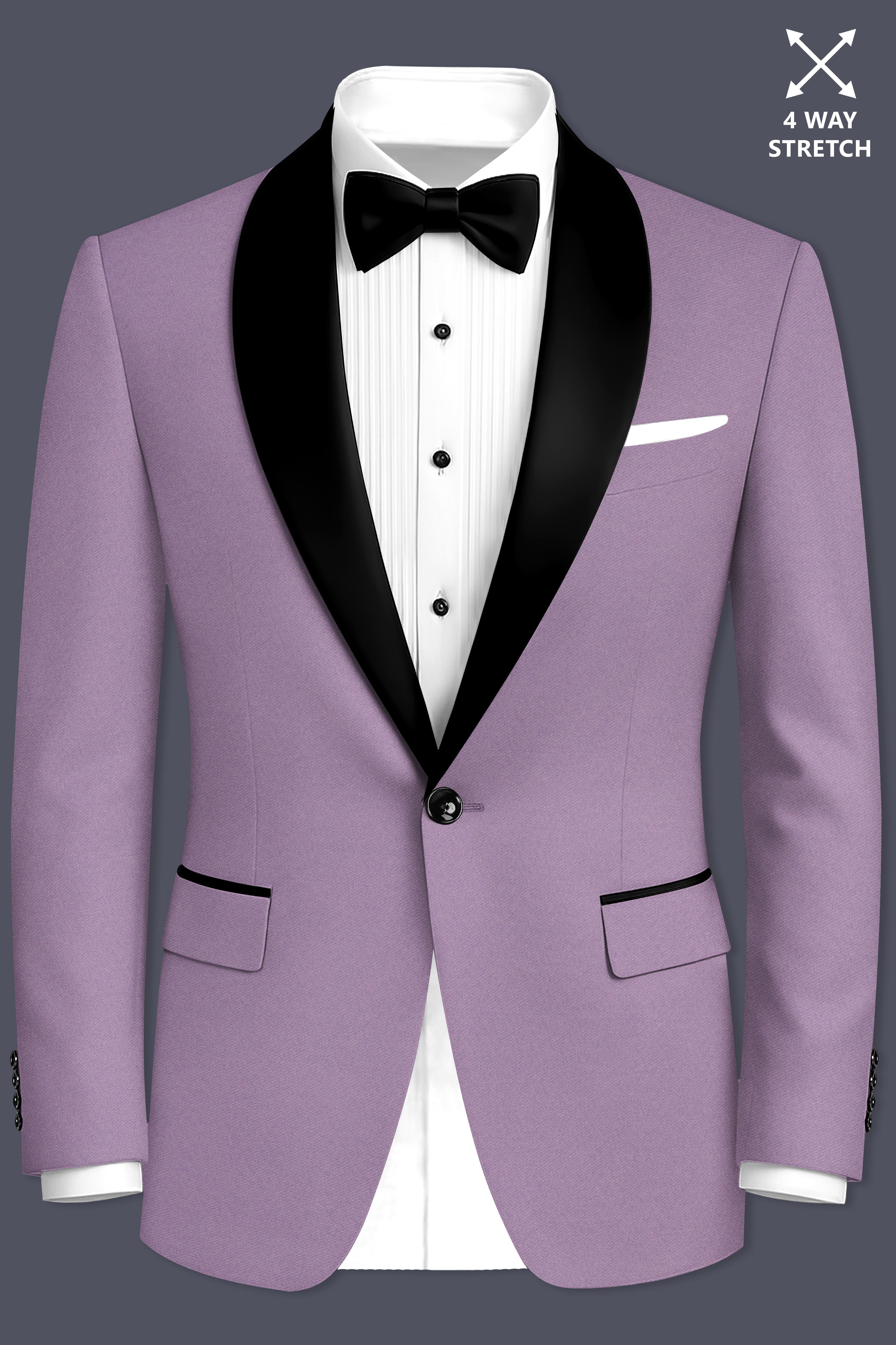 Violeto-Korean Mobster Purple 4-Way Stretch Wool Rich Tuxedo Blazer