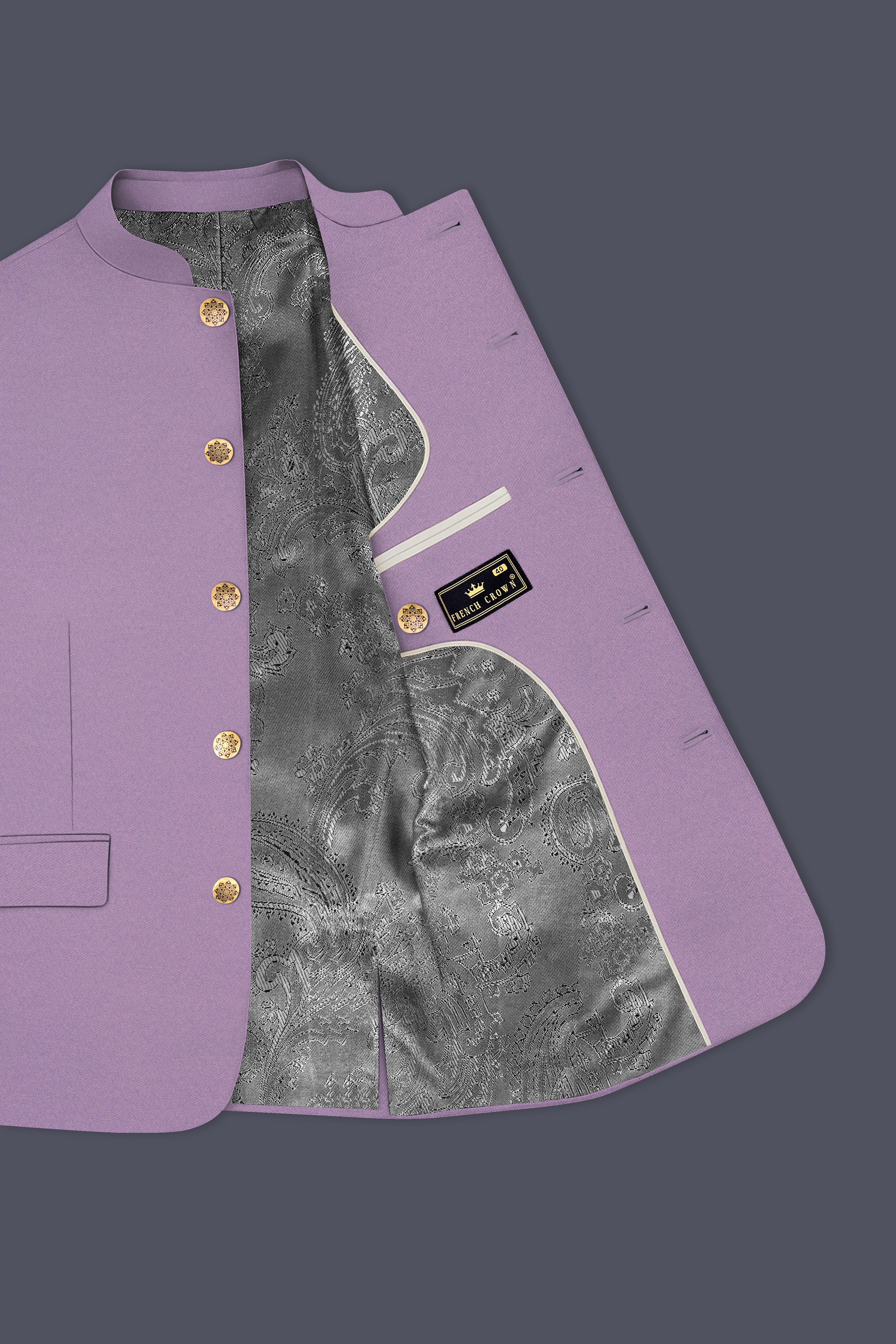 Violeto-Korean Mobster Purple 4-Way Stretch Wool Rich Bandhgala Blazer