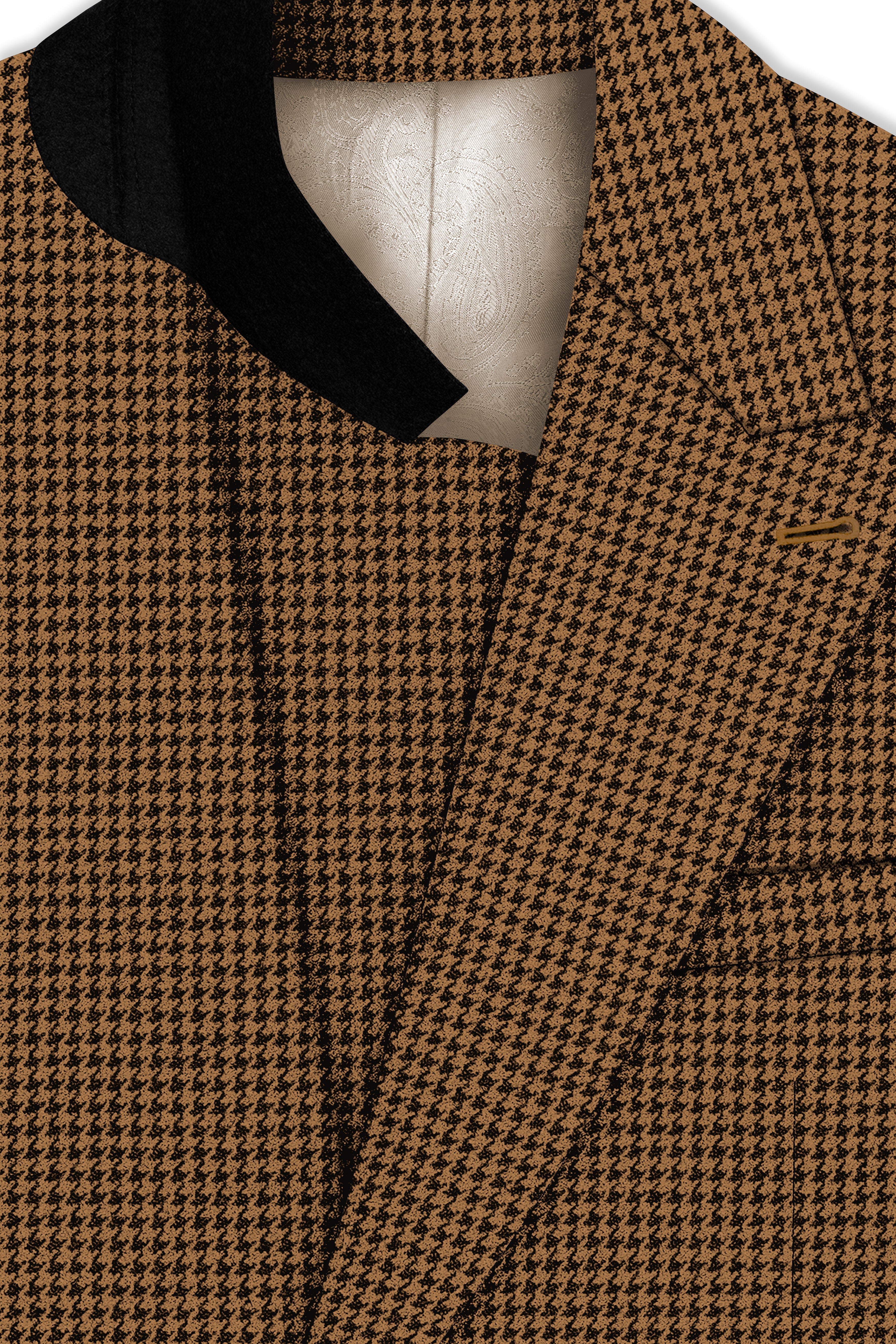 Regalis-Rope Brown Classic Houndstooth Textured Tweed Double Breasted Blazer