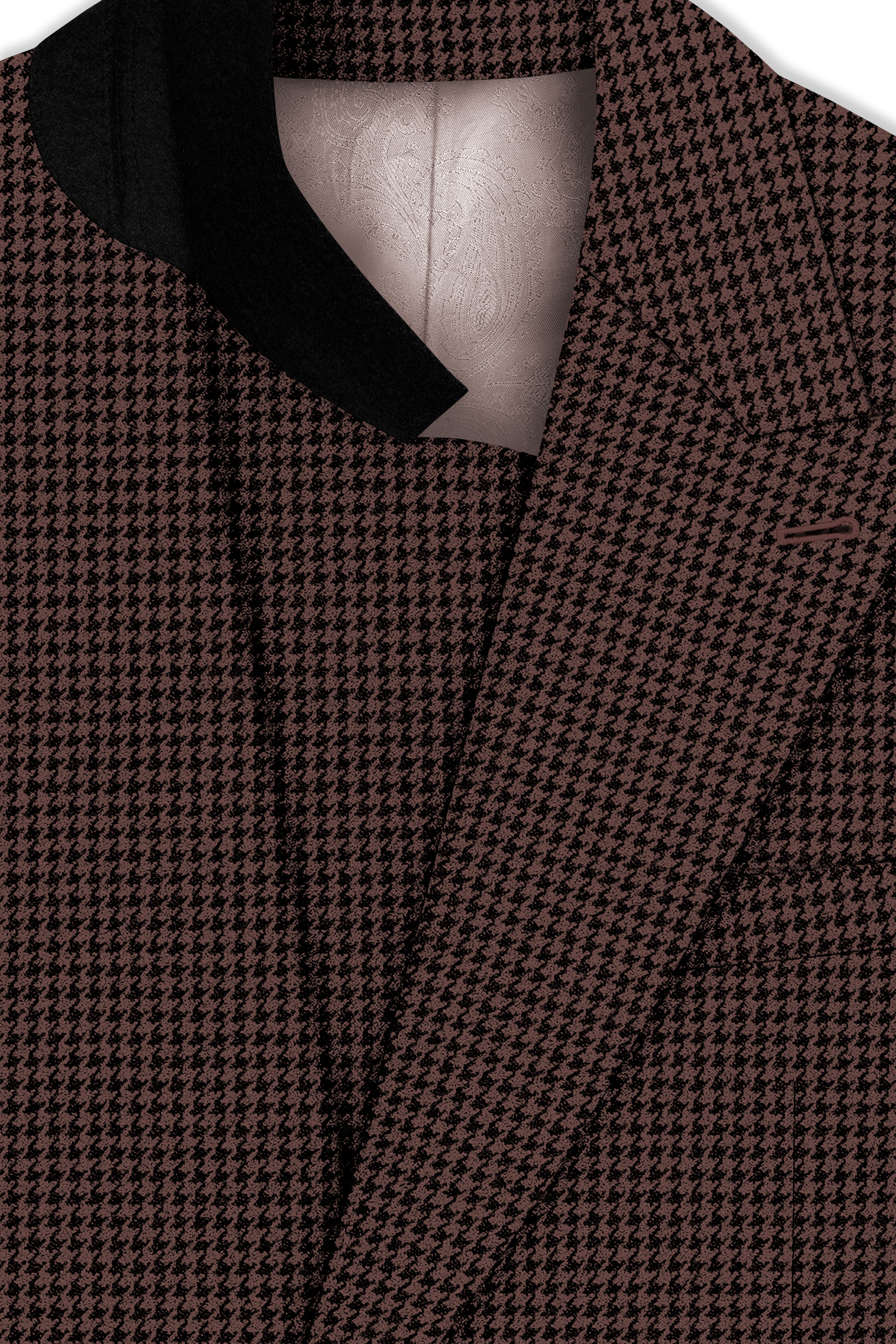 Sylvan-Woody Brown Classic Houndstooth Textured Tweed Double Breasted Blazer