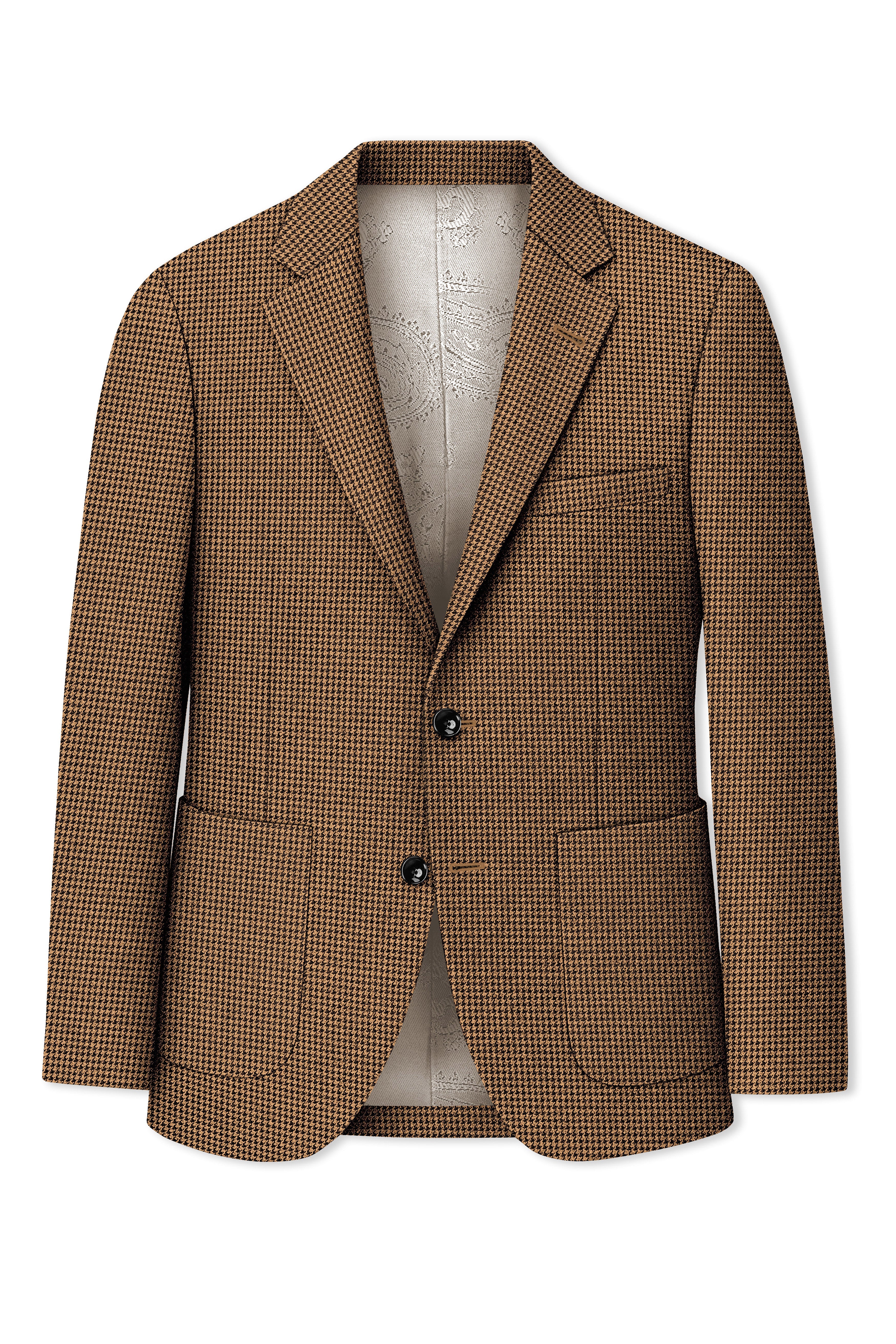Regalis-Rope Brown Classic Houndstooth Textured Tweed Single Breasted Sports Blazer