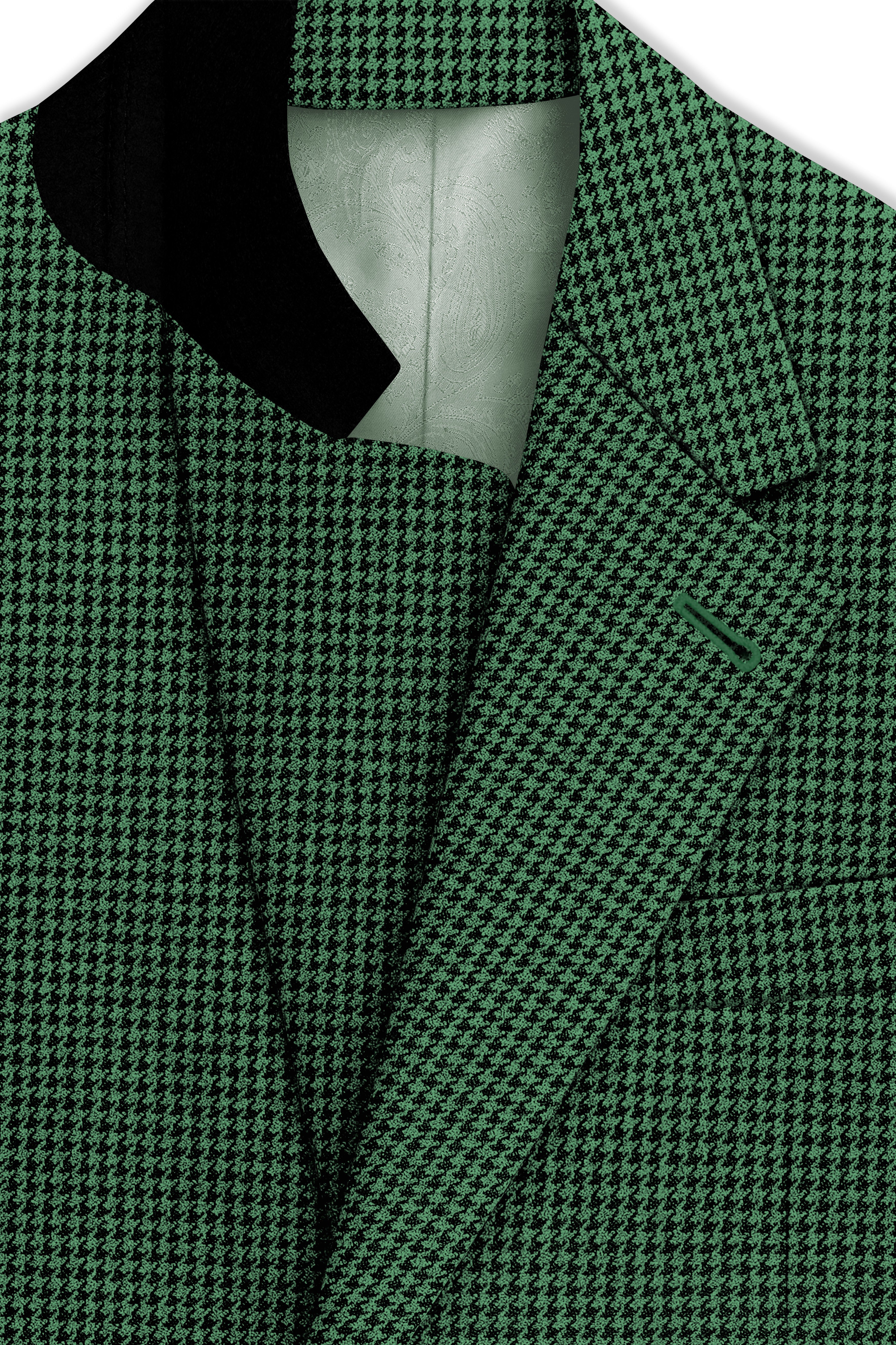 Regent-Plantation Green Classic Houndstooth Textured Tweed Single Breasted Sports Blazer