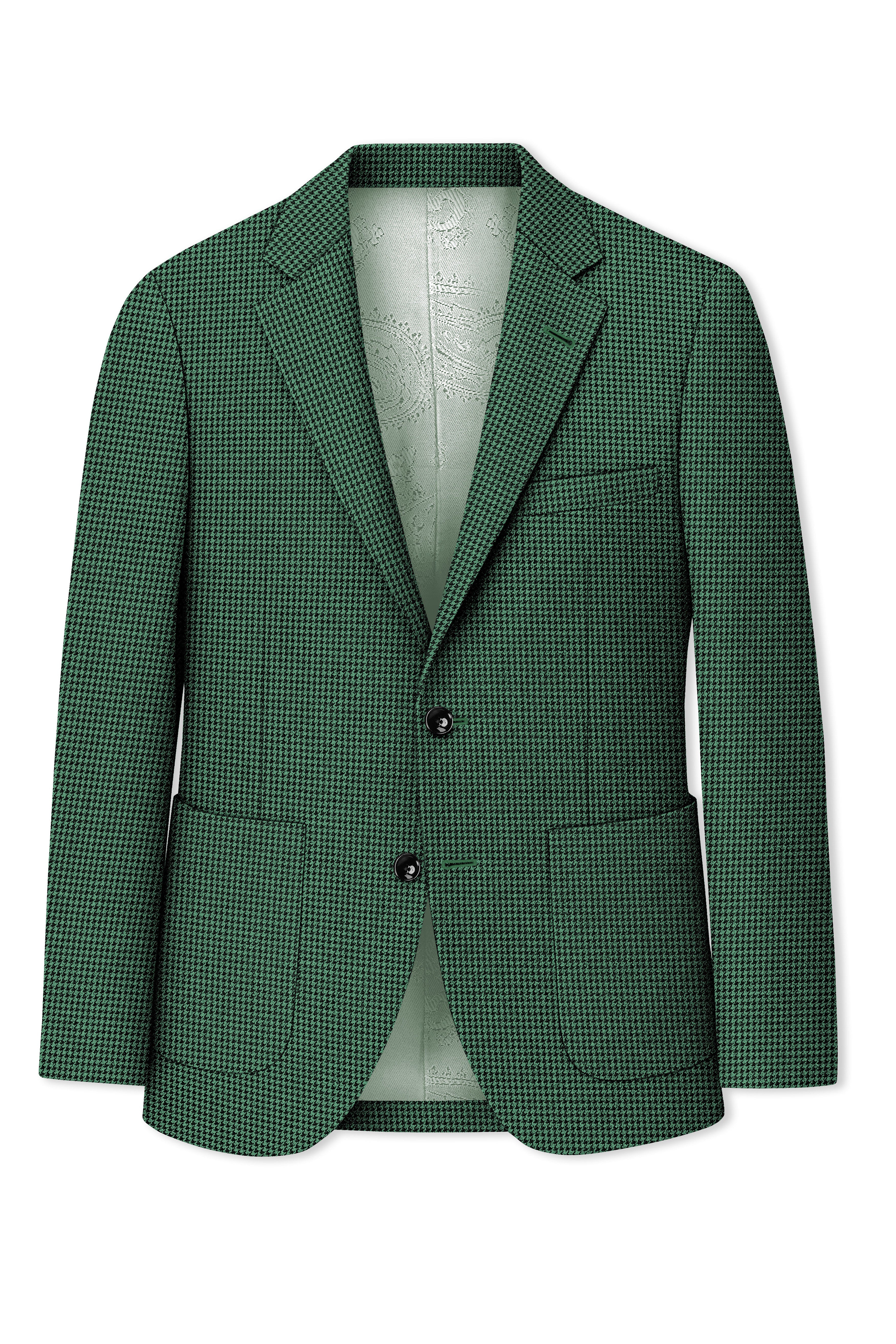 Regent-Plantation Green Classic Houndstooth Textured Tweed Single Breasted Sports Blazer
