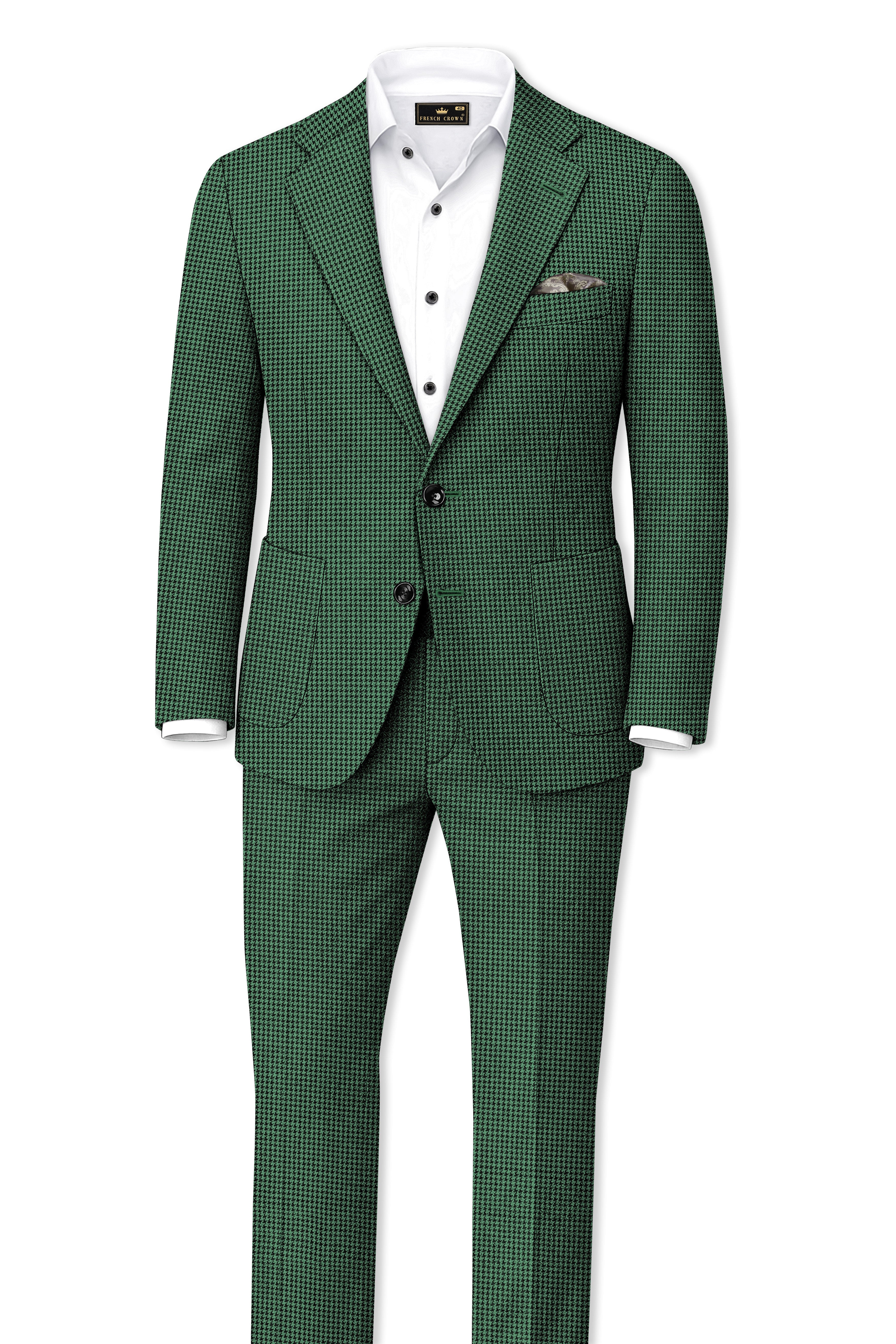Regent-Plantation Green Classic Houndstooth Textured Tweed Single Breasted Sports Blazer