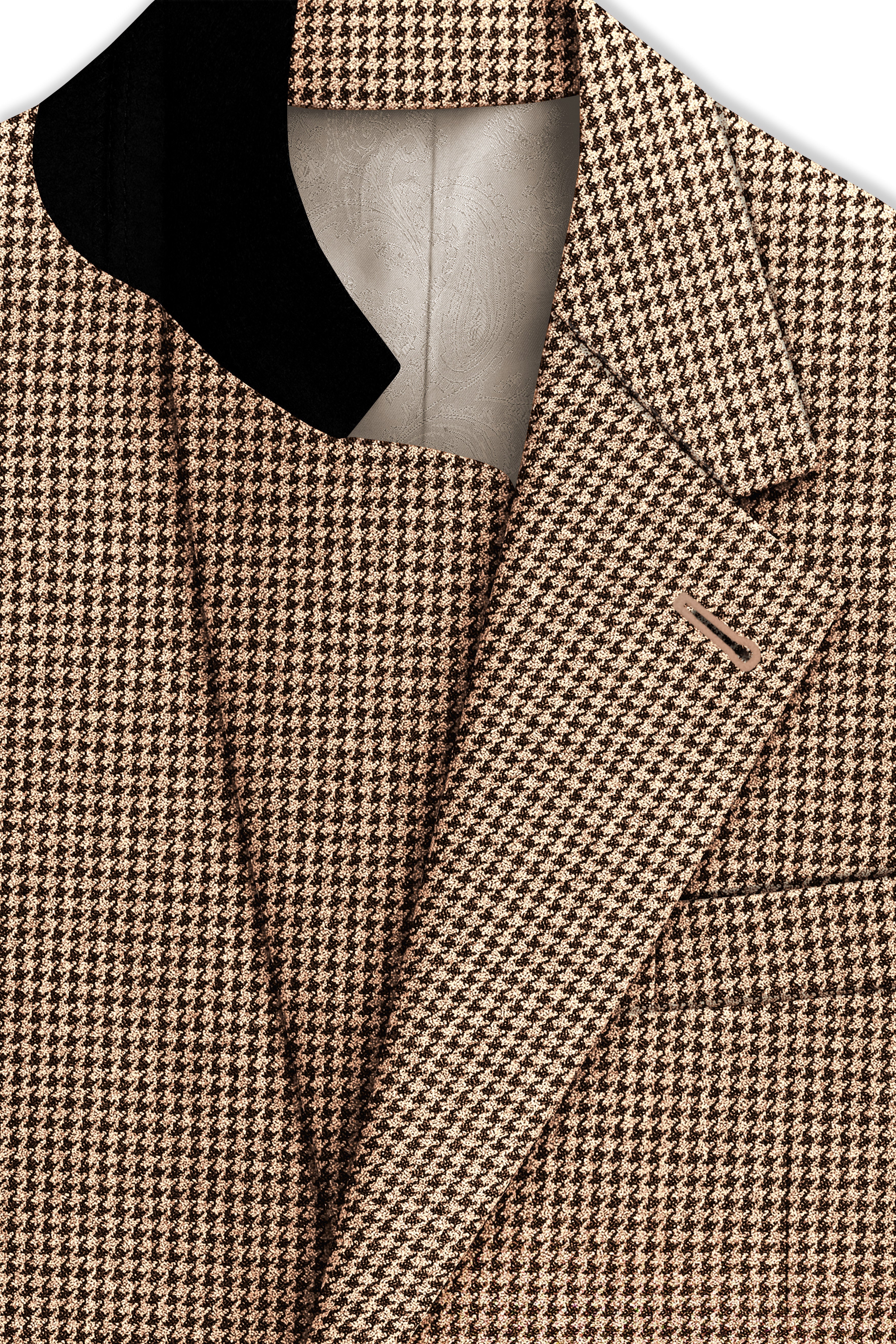 Scholar-Mocha Brown Classic Houndstooth Textured Tweed Single Breasted Sports Blazer