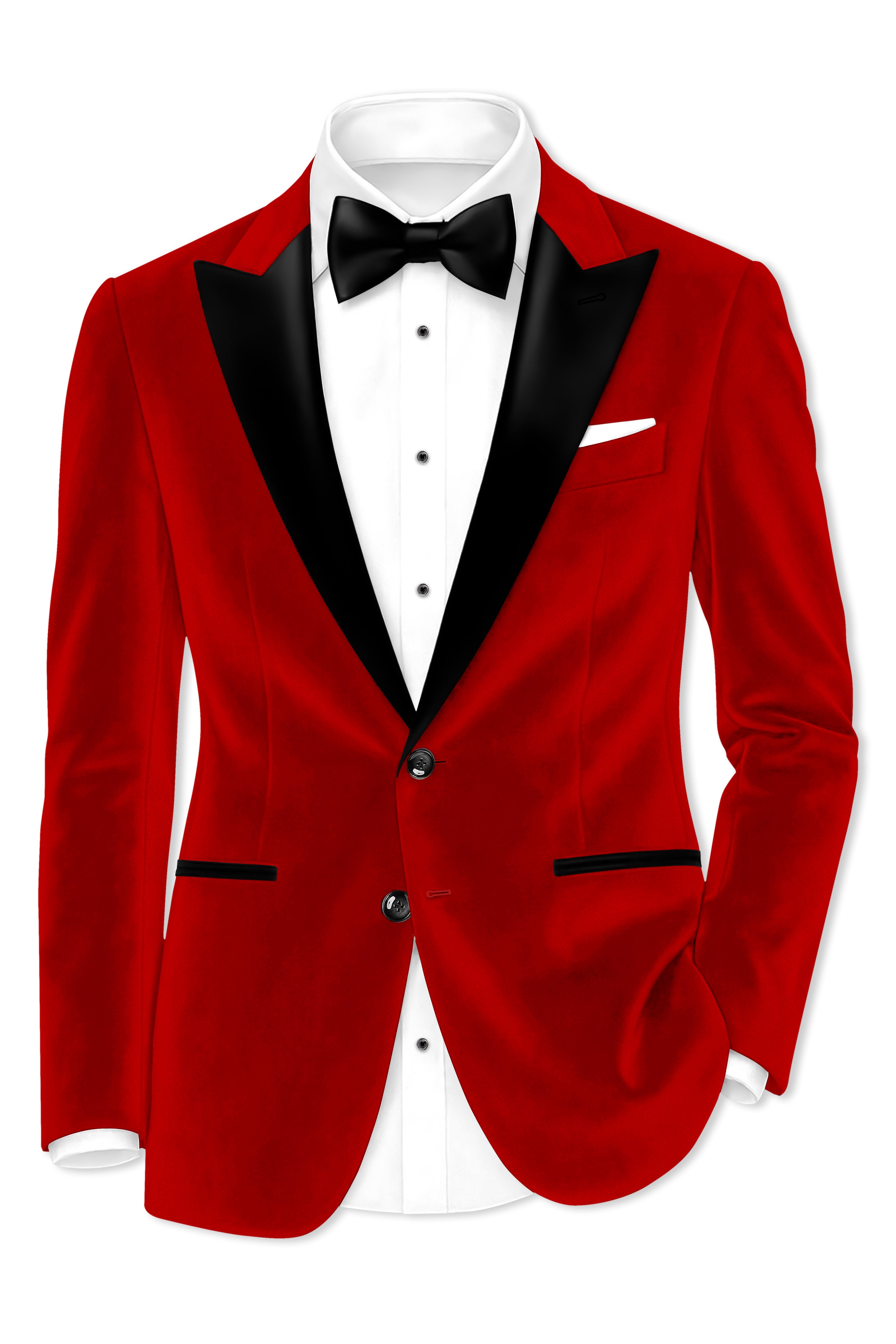 Imperio-Crimson Red Velvet Peak Lapel Tuxedo Blazer