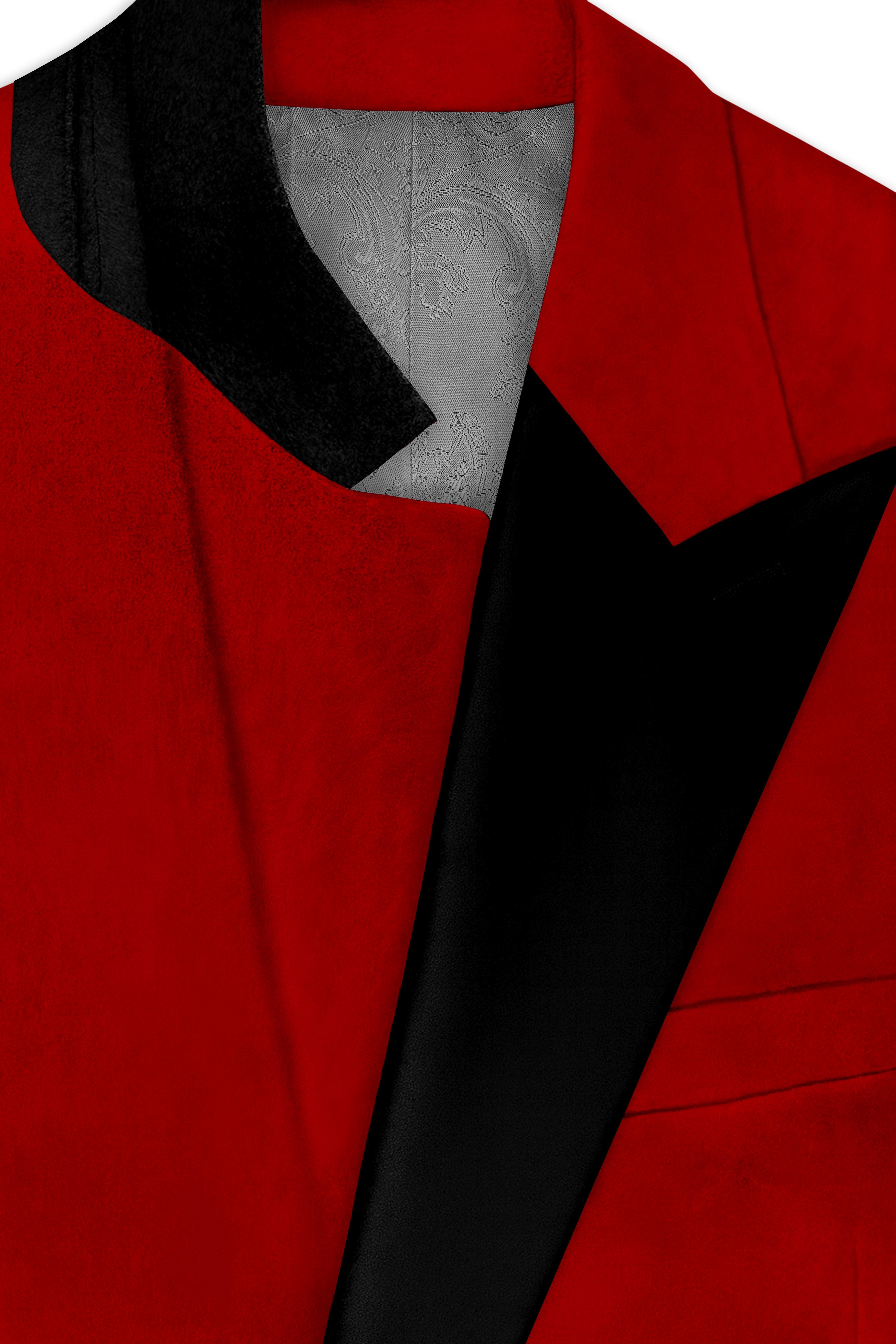 Imperio-Crimson Red Velvet Peak Lapel Tuxedo Blazer