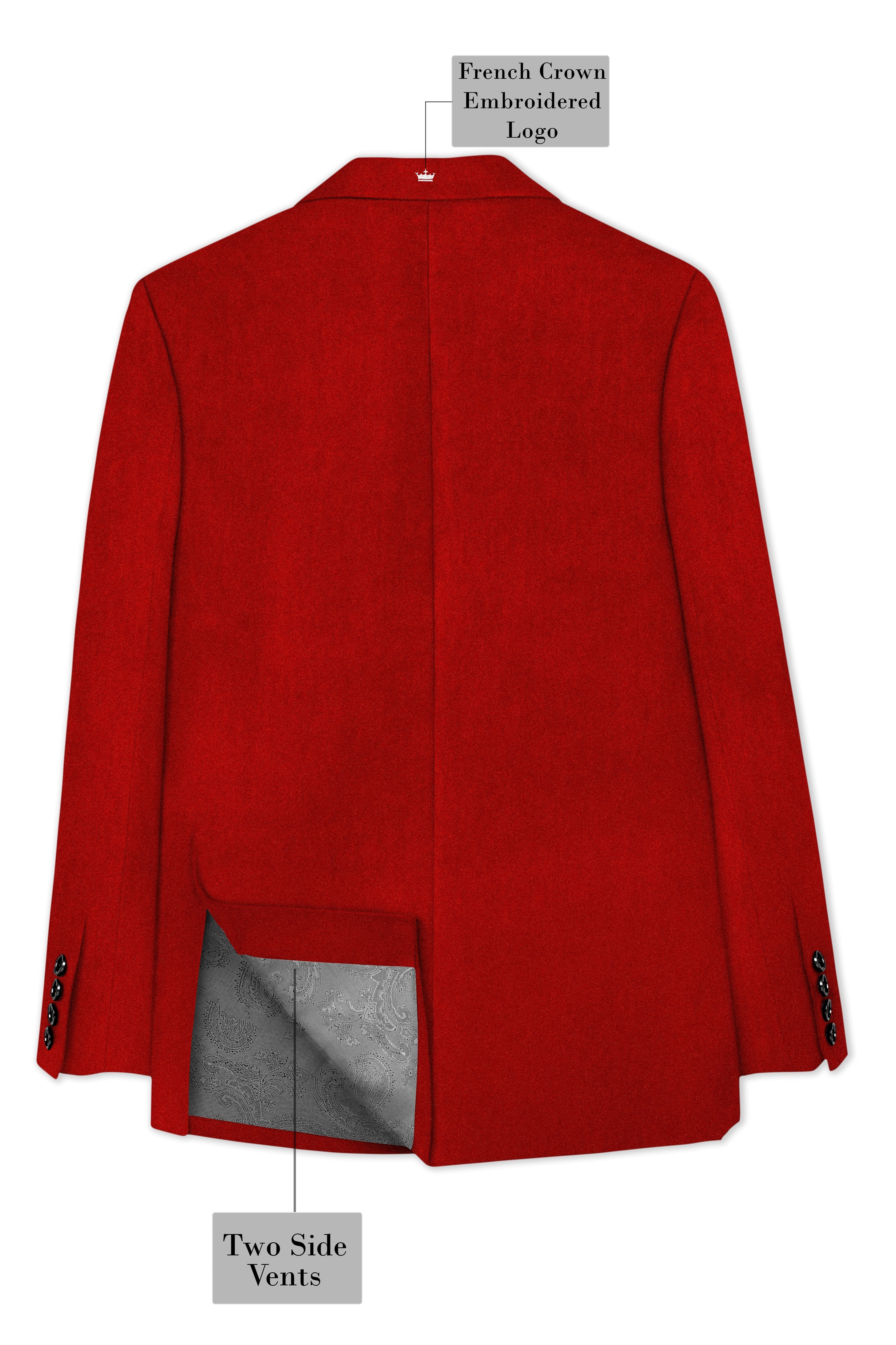 Imperio-Crimson Red Velvet Peak Lapel Tuxedo Blazer