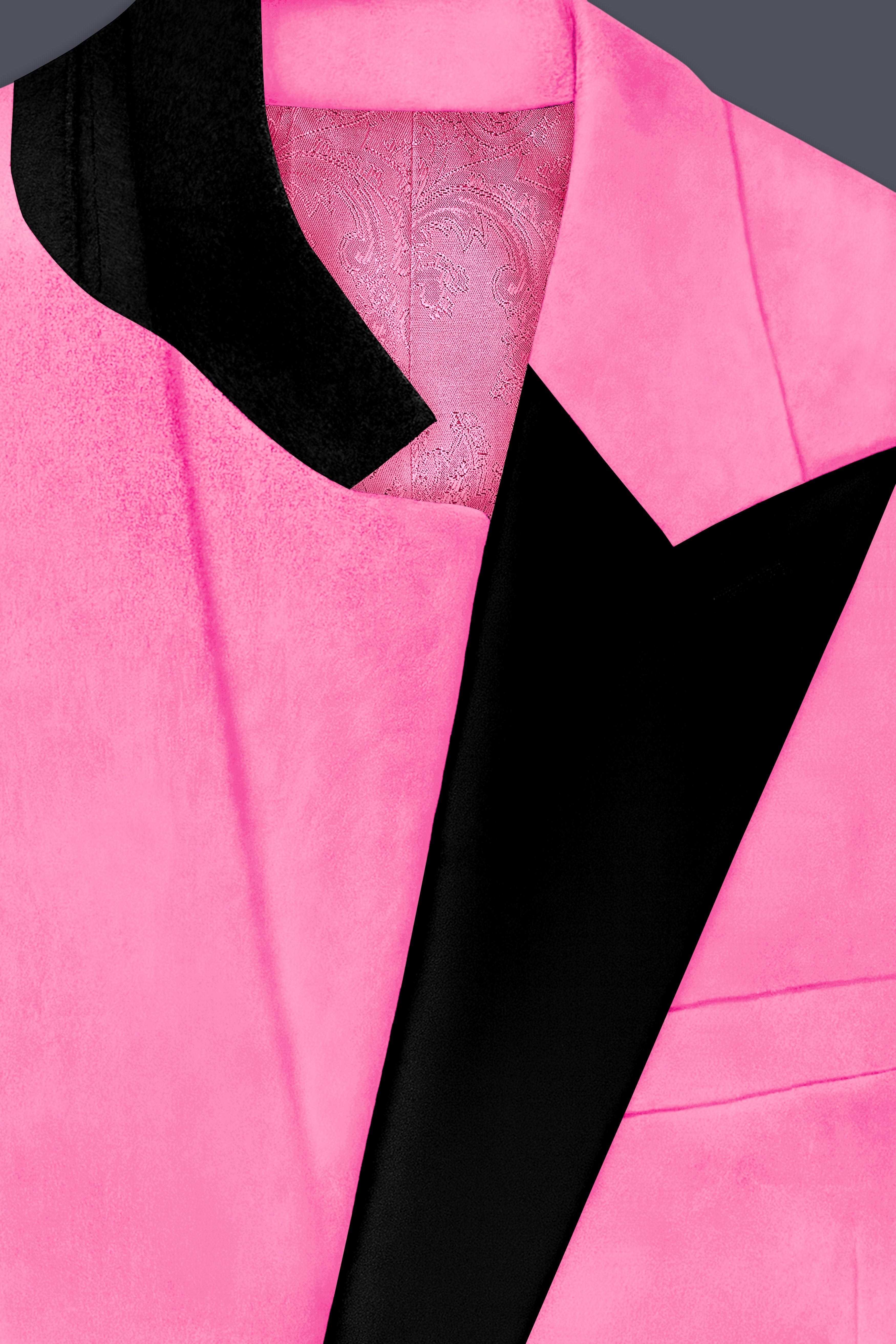 Regalis-Carnation Pink Velvet Peak Lapel Tuxedo Blazer