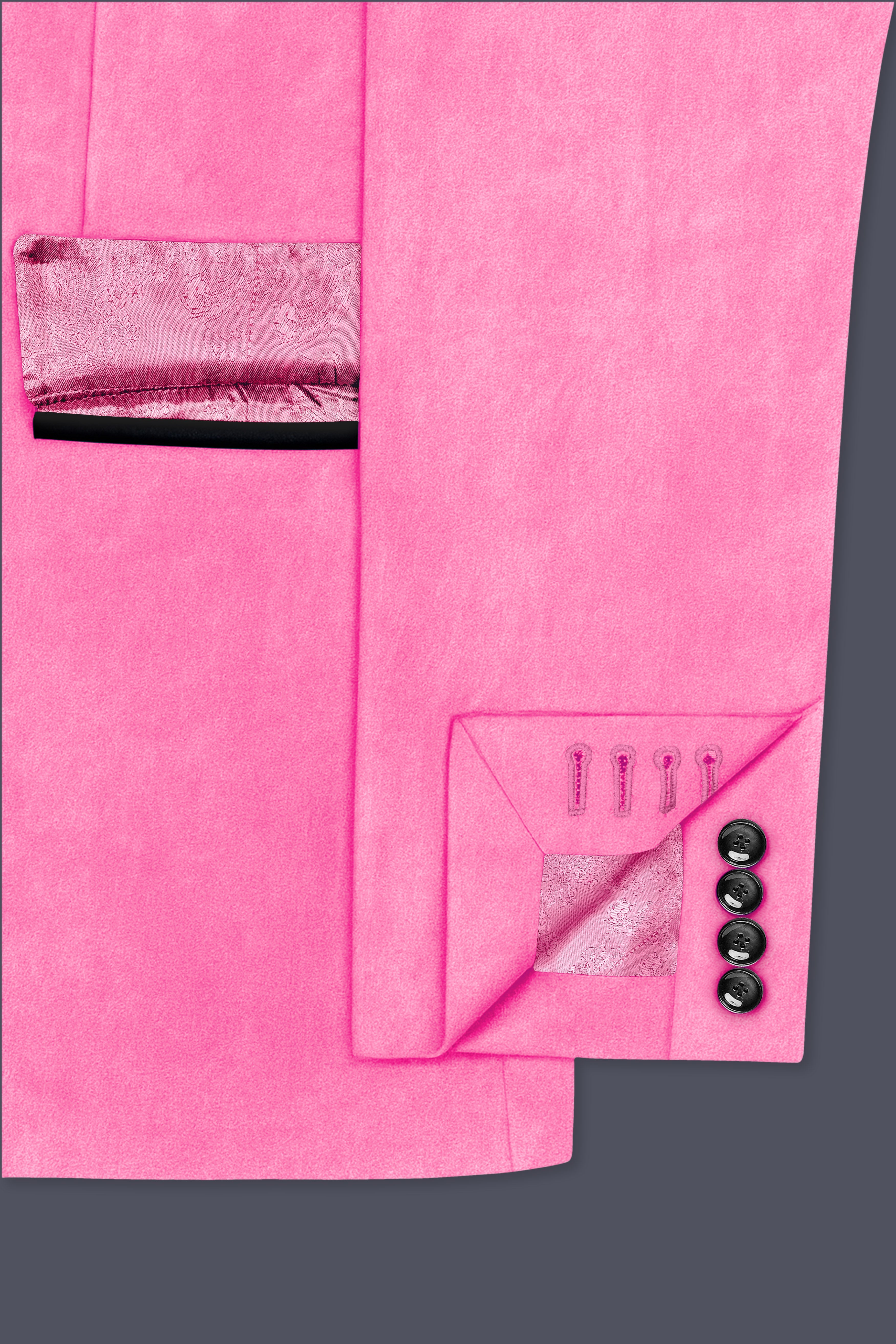 Regalis-Carnation Pink Velvet Peak Lapel Tuxedo Blazer