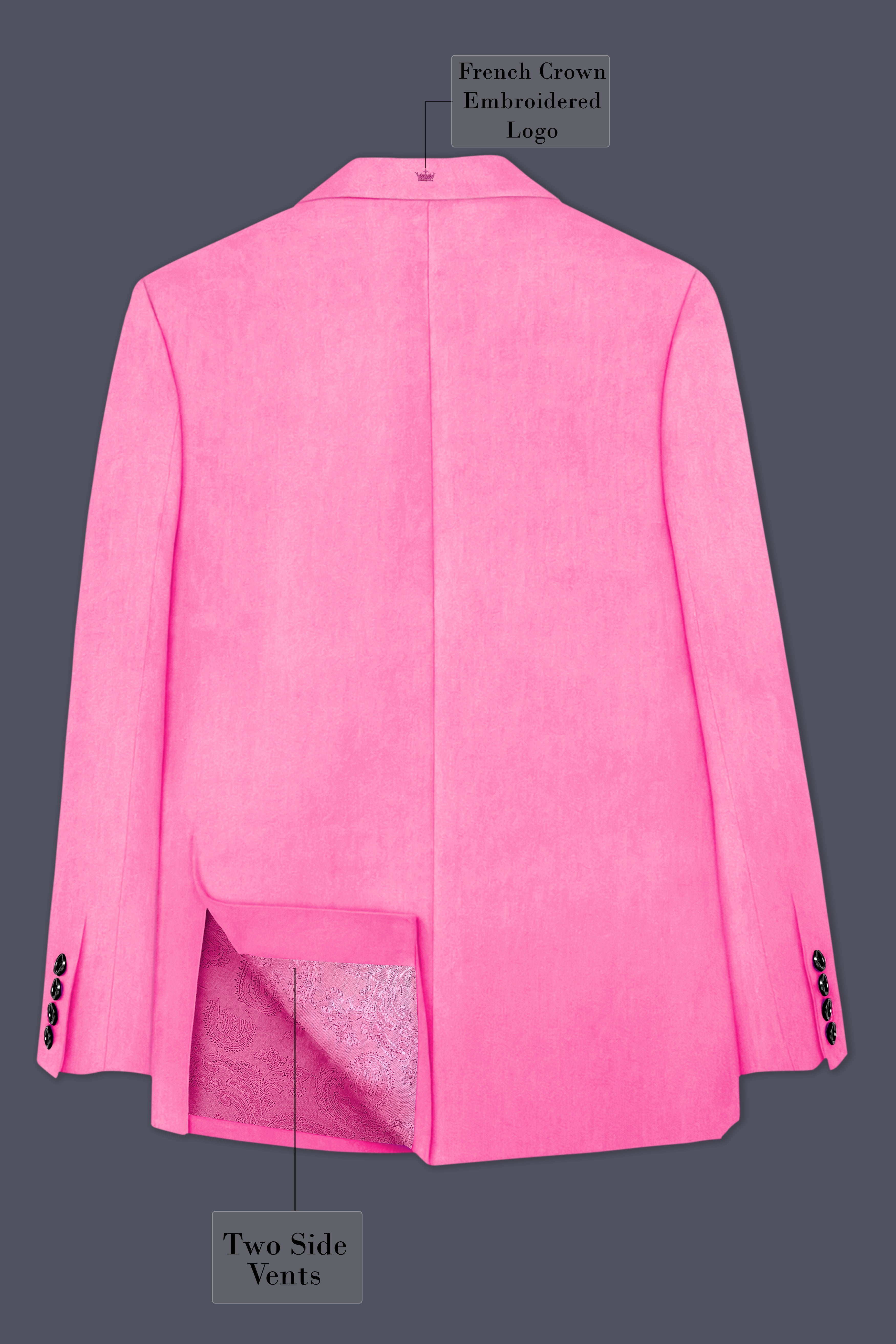 Regalis-Carnation Pink Velvet Peak Lapel Tuxedo Blazer