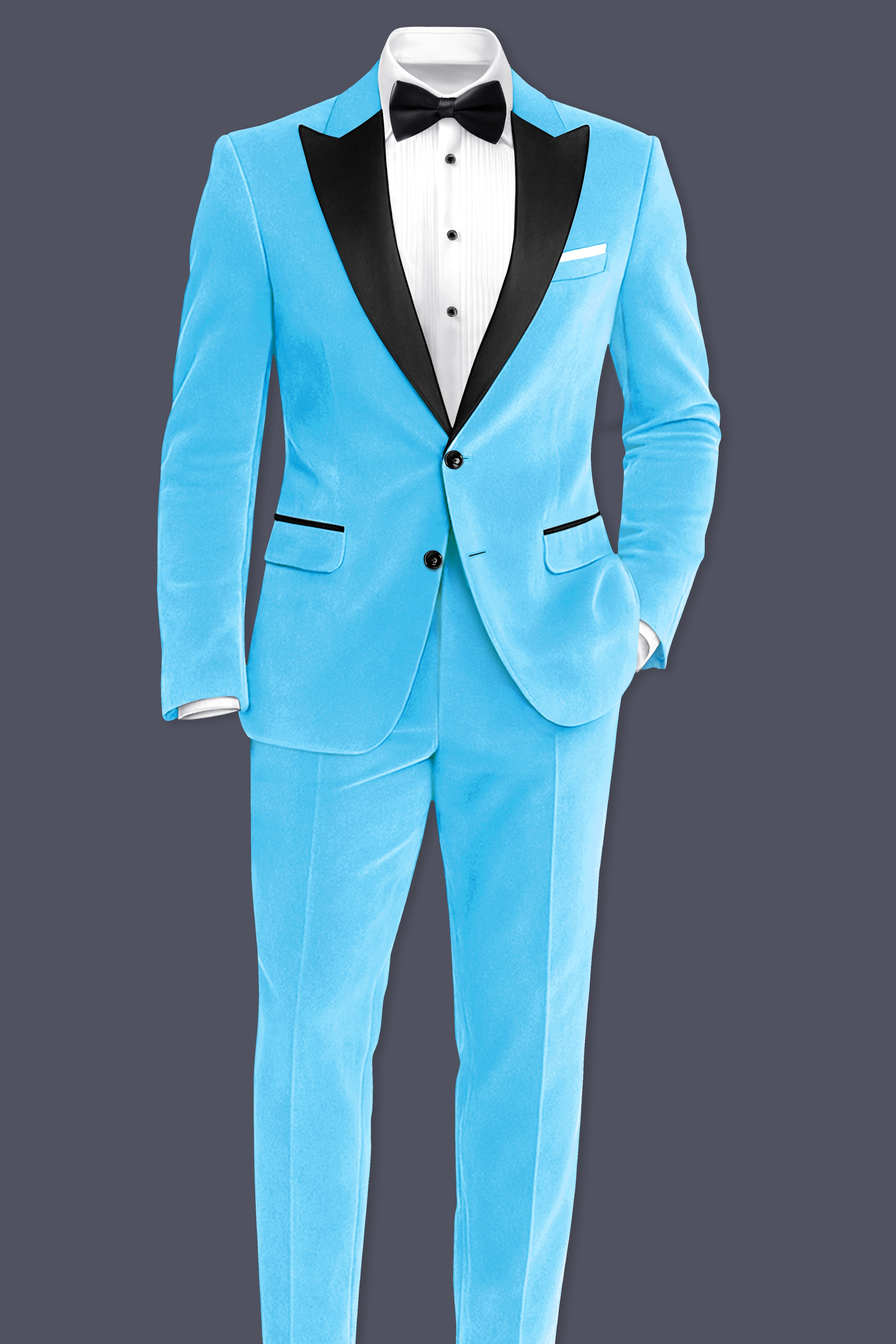 Azurion-Picton Blue Velvet Peak Lapel Tuxedo Blazer