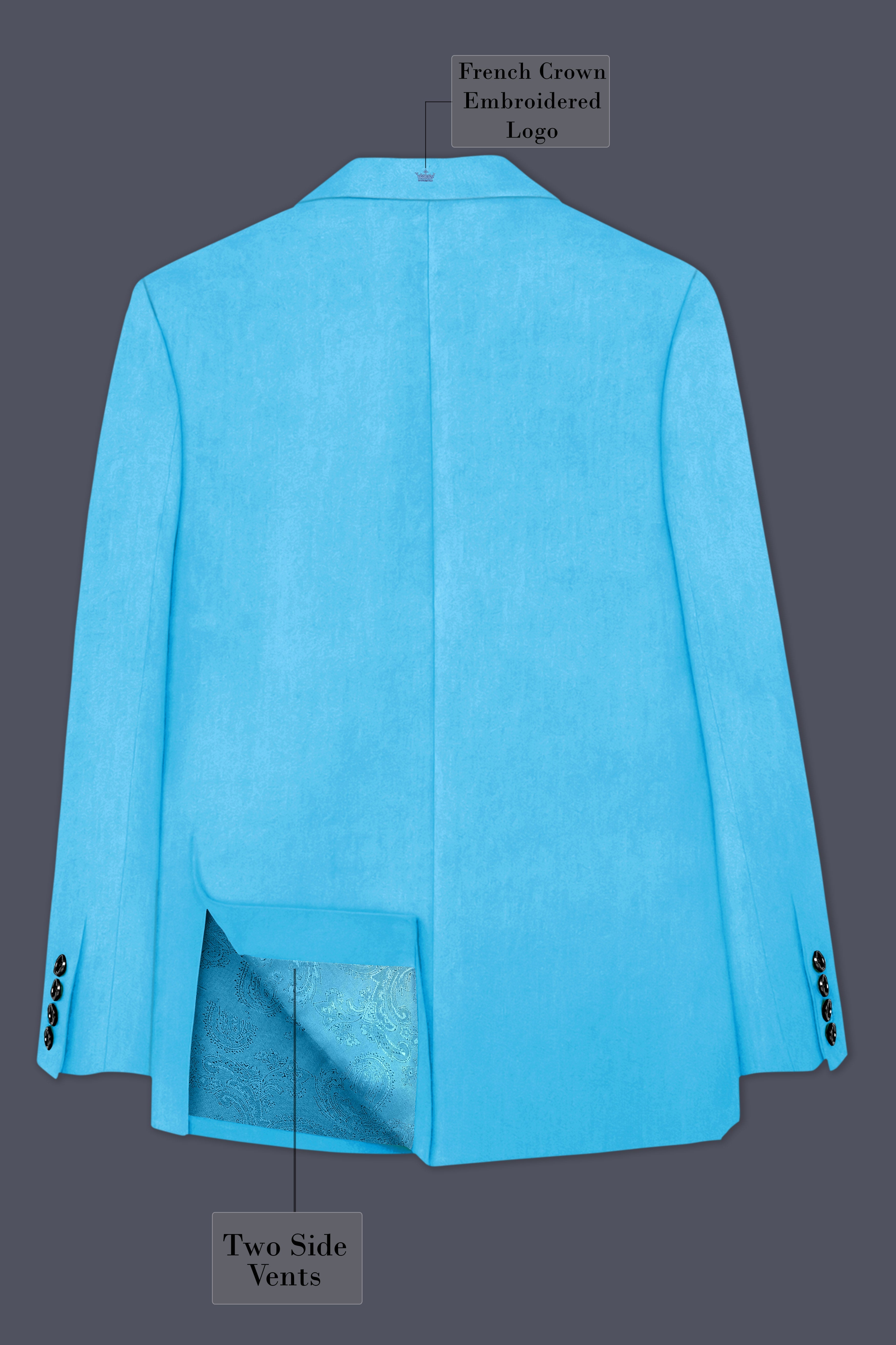 Azurion-Picton Blue Velvet Peak Lapel Tuxedo Blazer