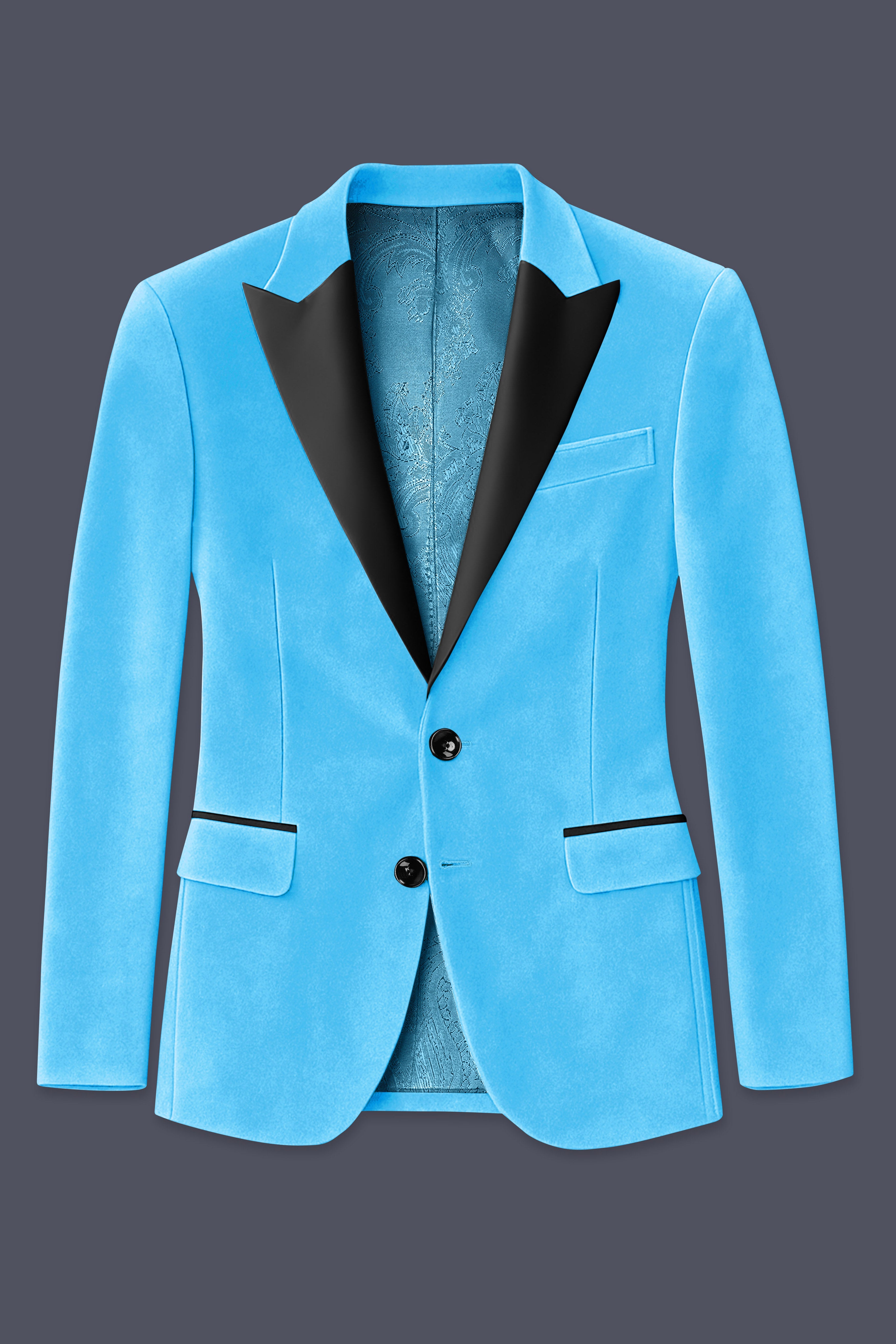 Azurion-Picton Blue Velvet Peak Lapel Tuxedo Blazer
