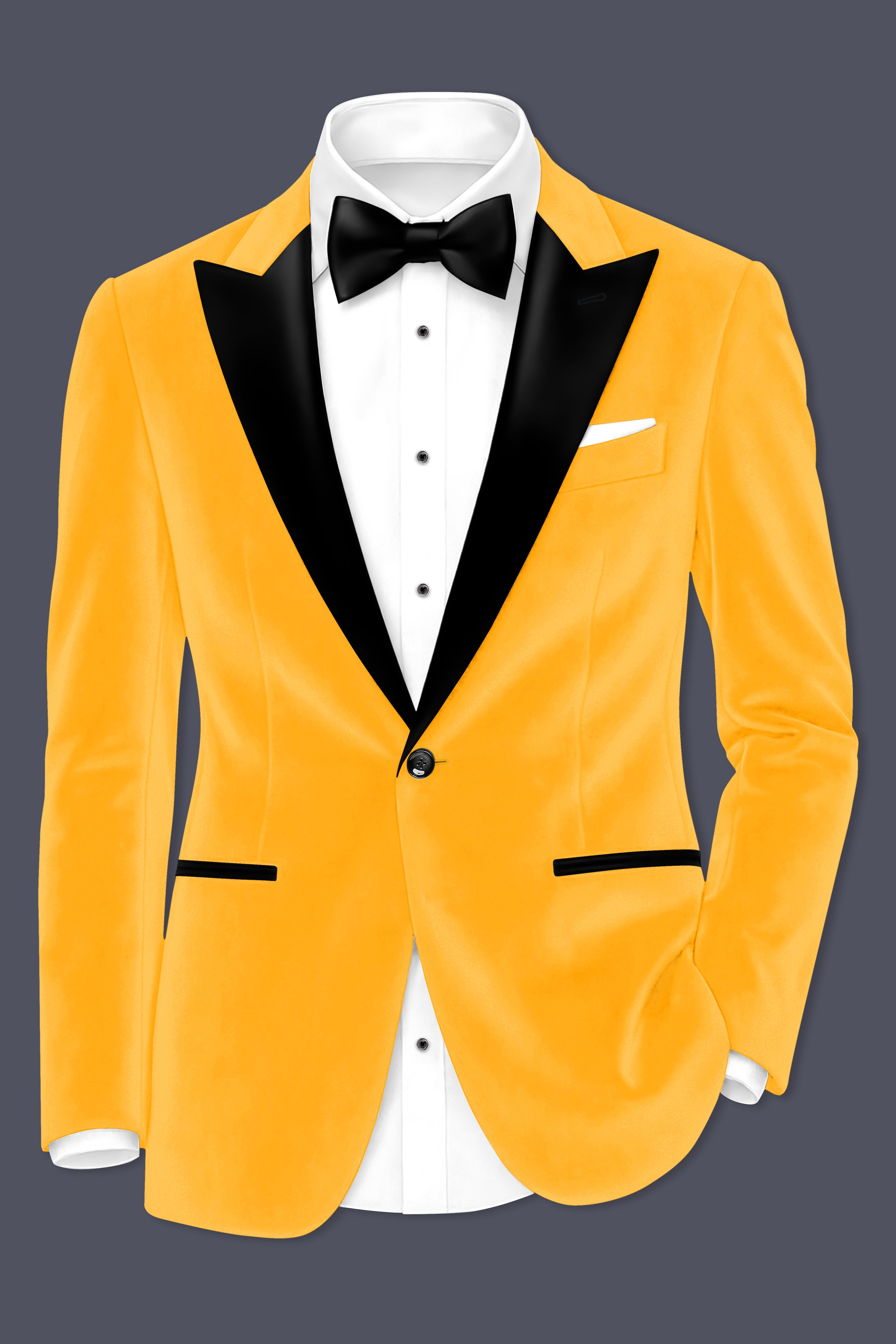 Marquis-Selective Yellow Velvet Peak Lapel Tuxedo Blazer