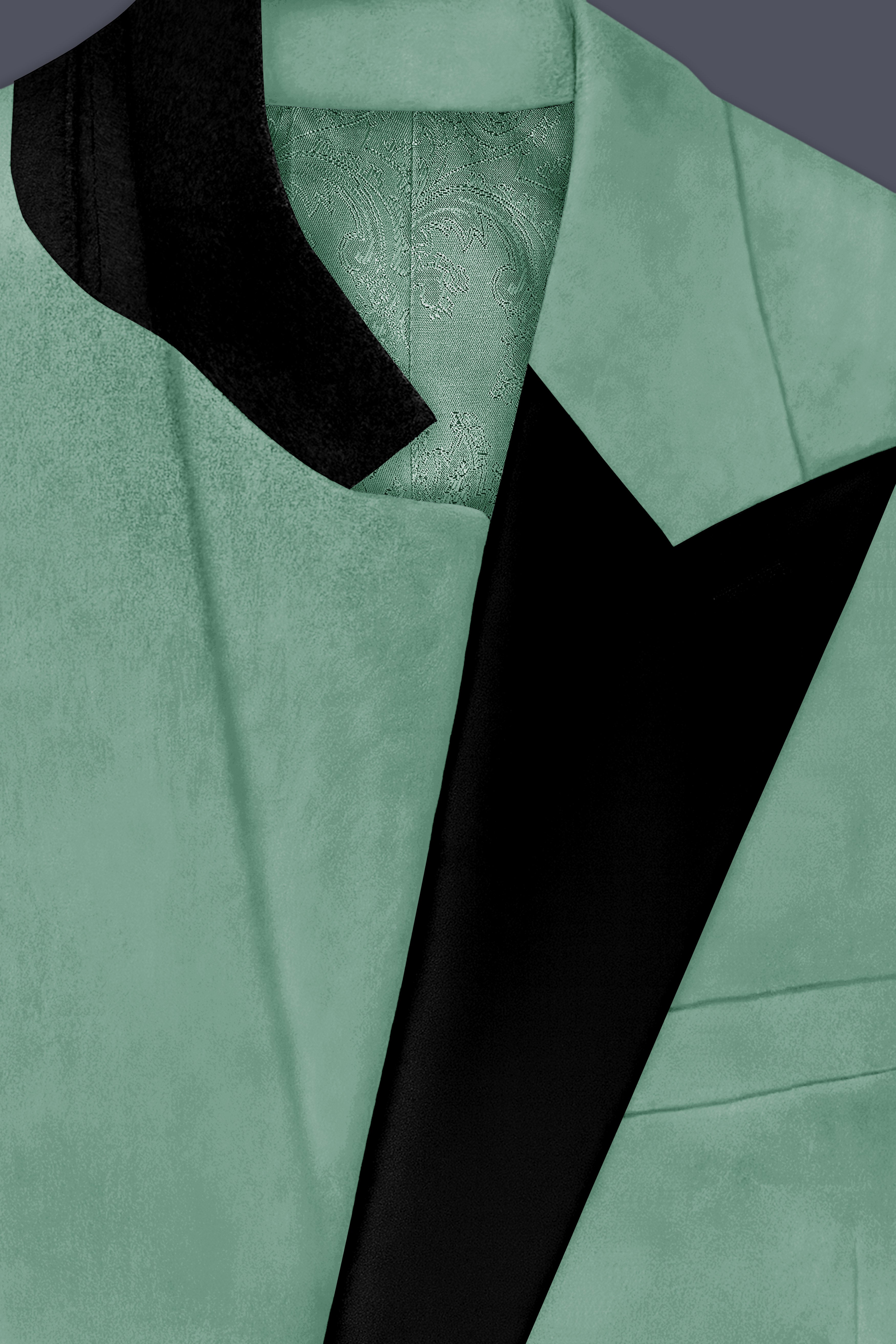 Viridian-Oxley Green Velvet Peak Lapel Tuxedo Blazer