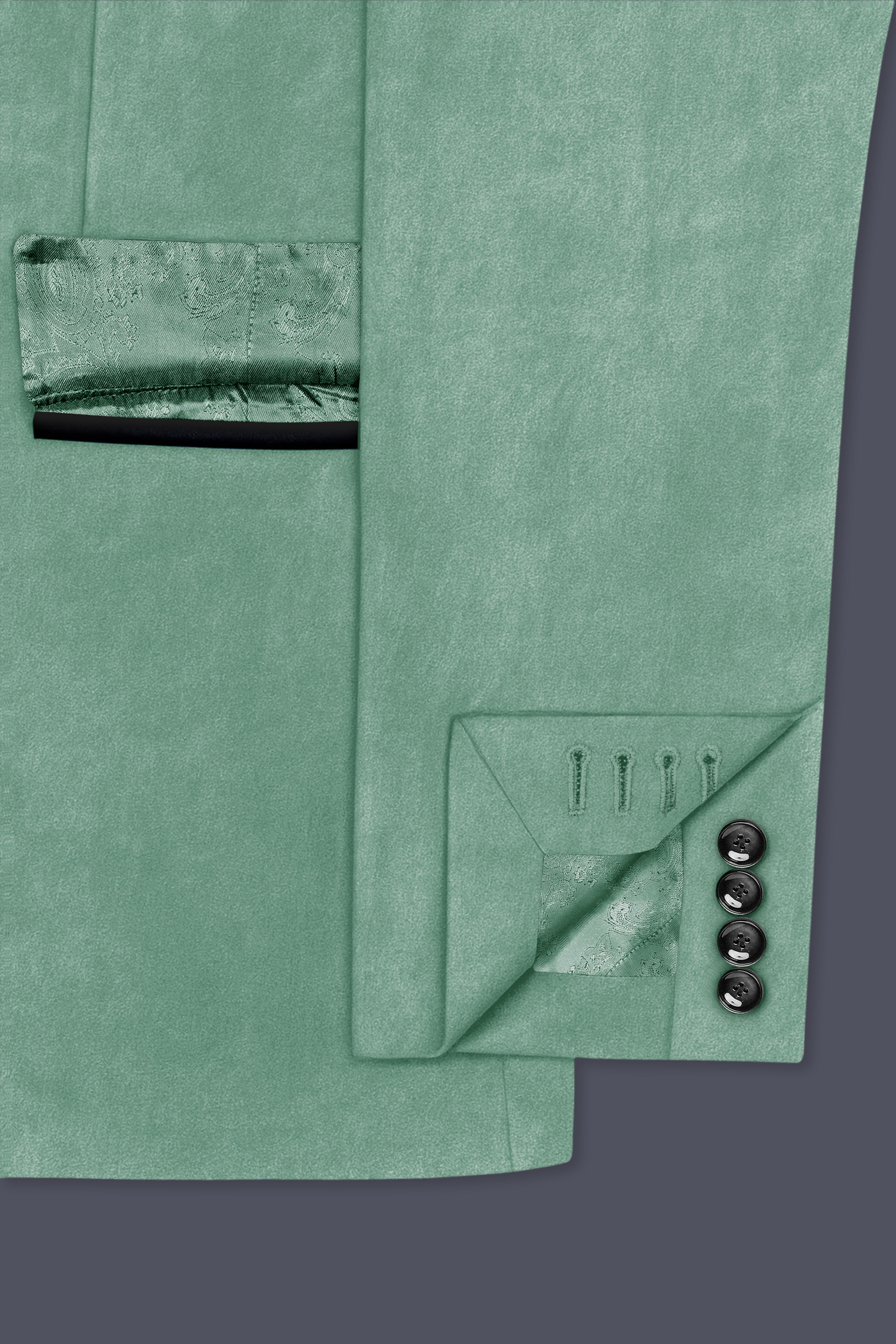 Viridian-Oxley Green Velvet Peak Lapel Tuxedo Blazer