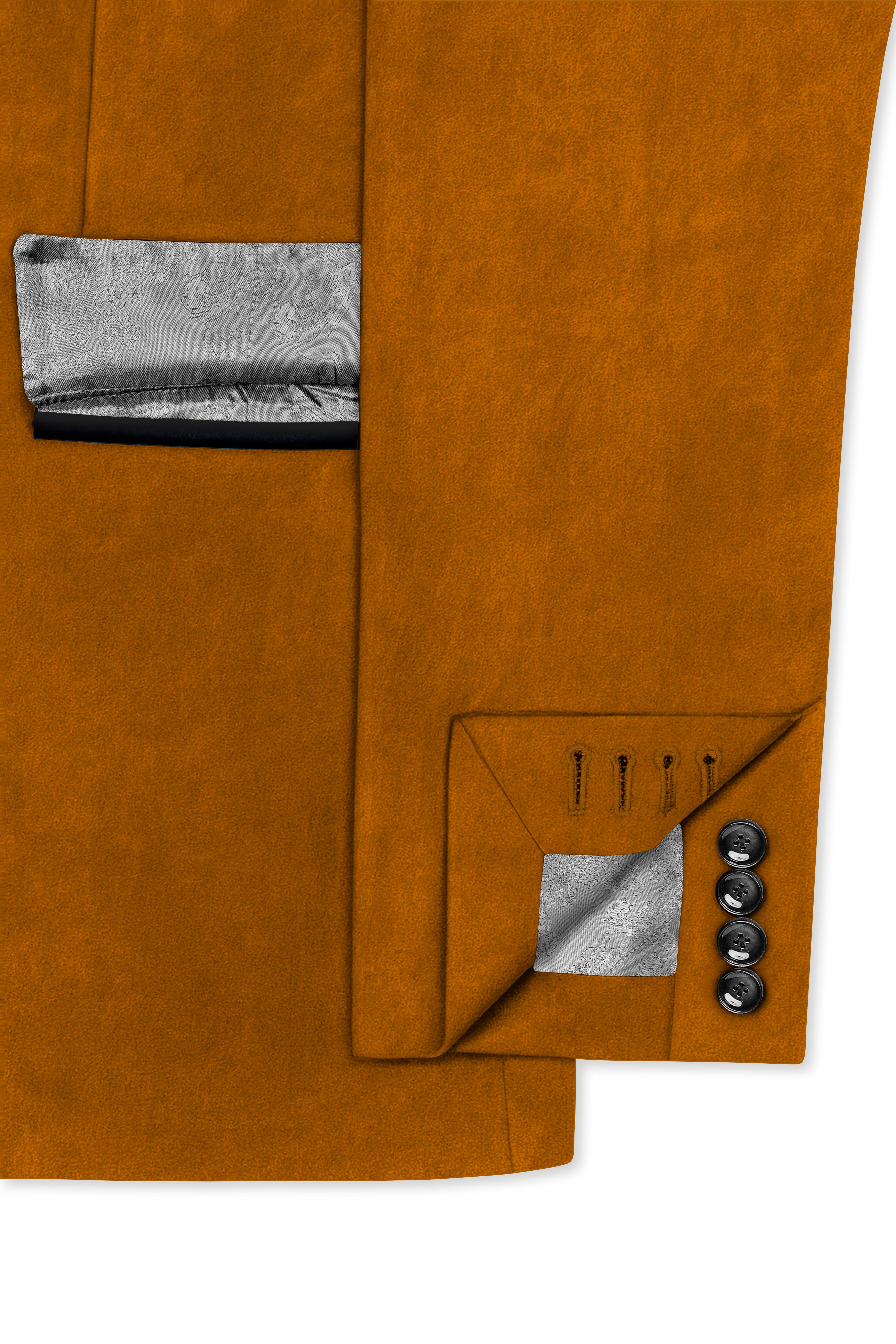 Volcan-Fiery Orange Velvet Peak Lapel Tuxedo Blazer