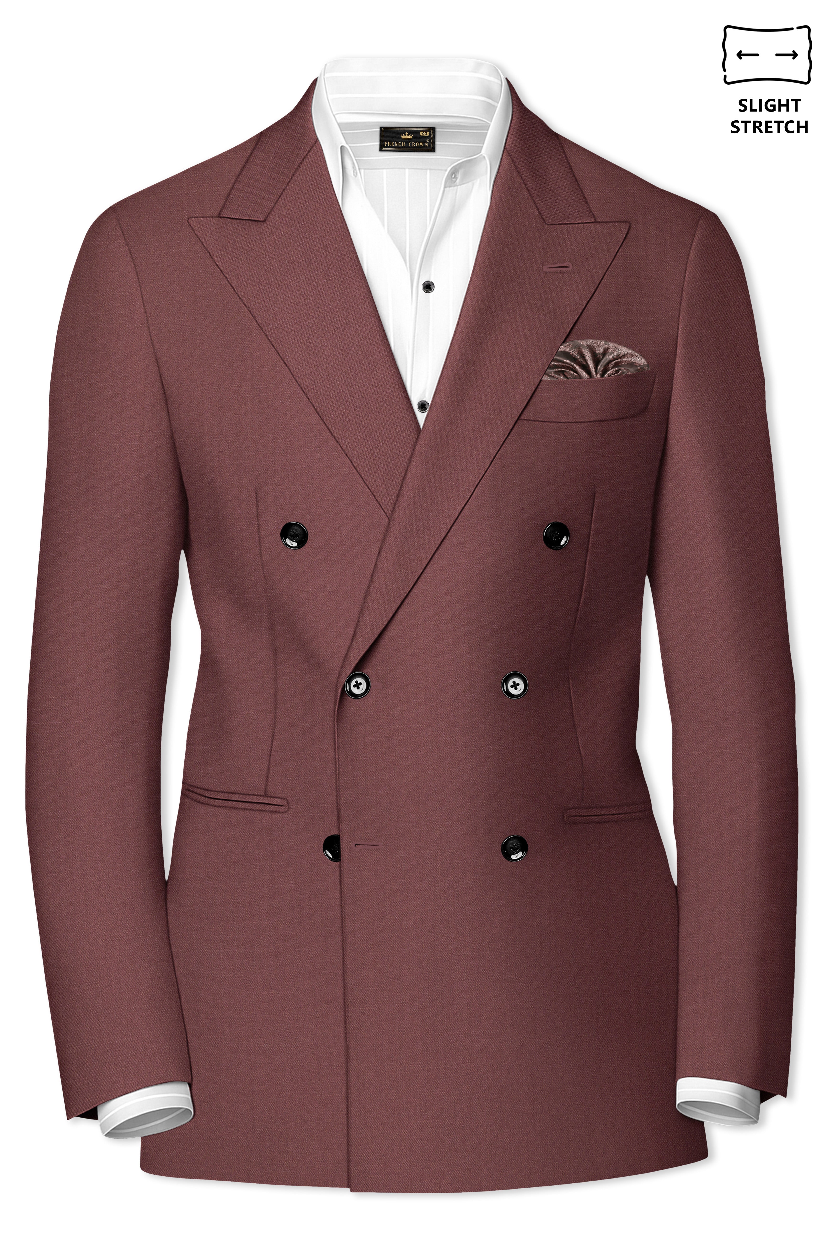 Heritage-Finch Maroon Wool Rich Double Breasted Slight Stretch Blazer
