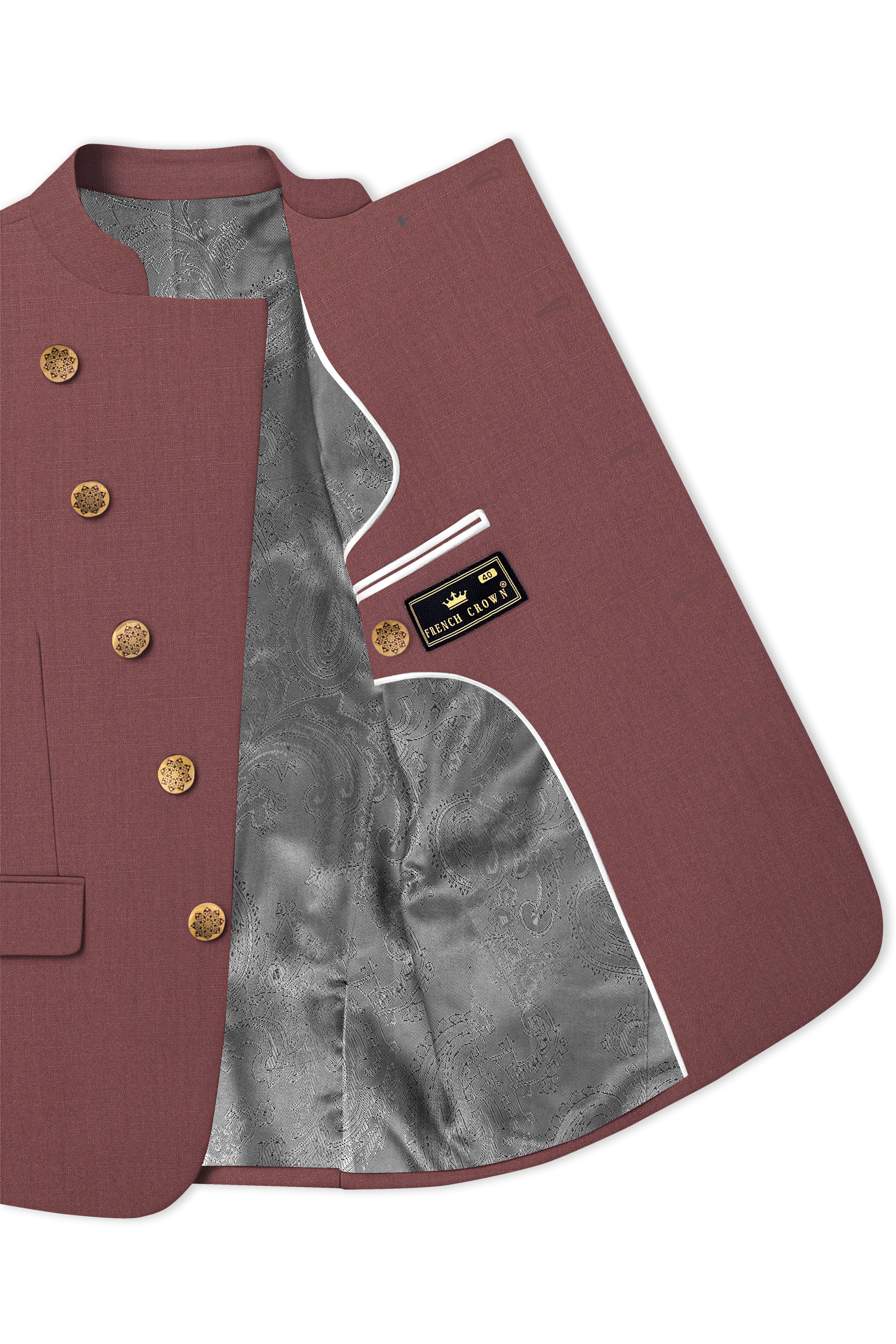 Heritage-Finch Maroon Wool Rich Cross Placket Bandhgala Slight Stretch Blazer