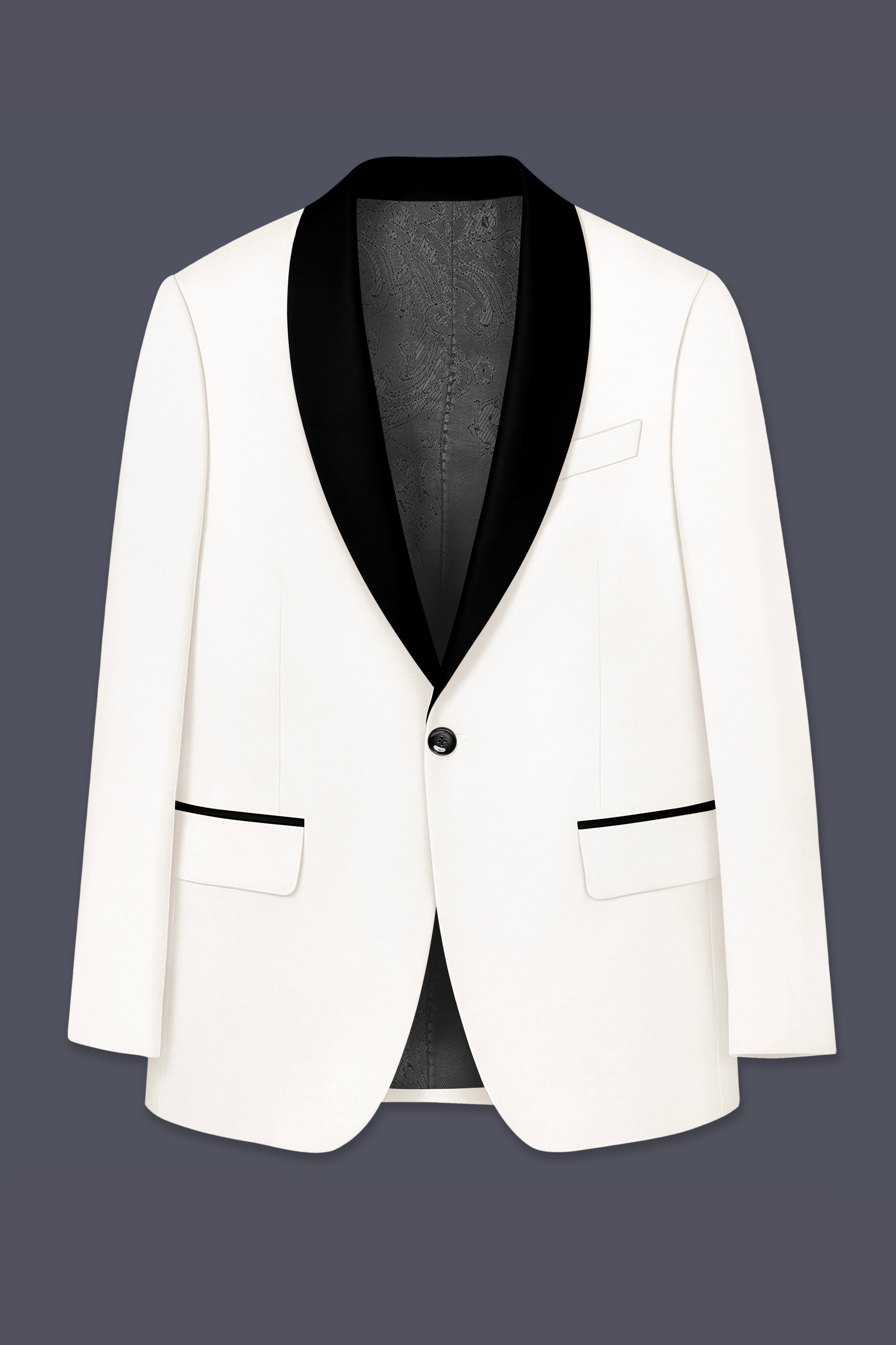 Ivory-Cararra Cream Wool Rich Tuxedo Slight Stretch Blazer