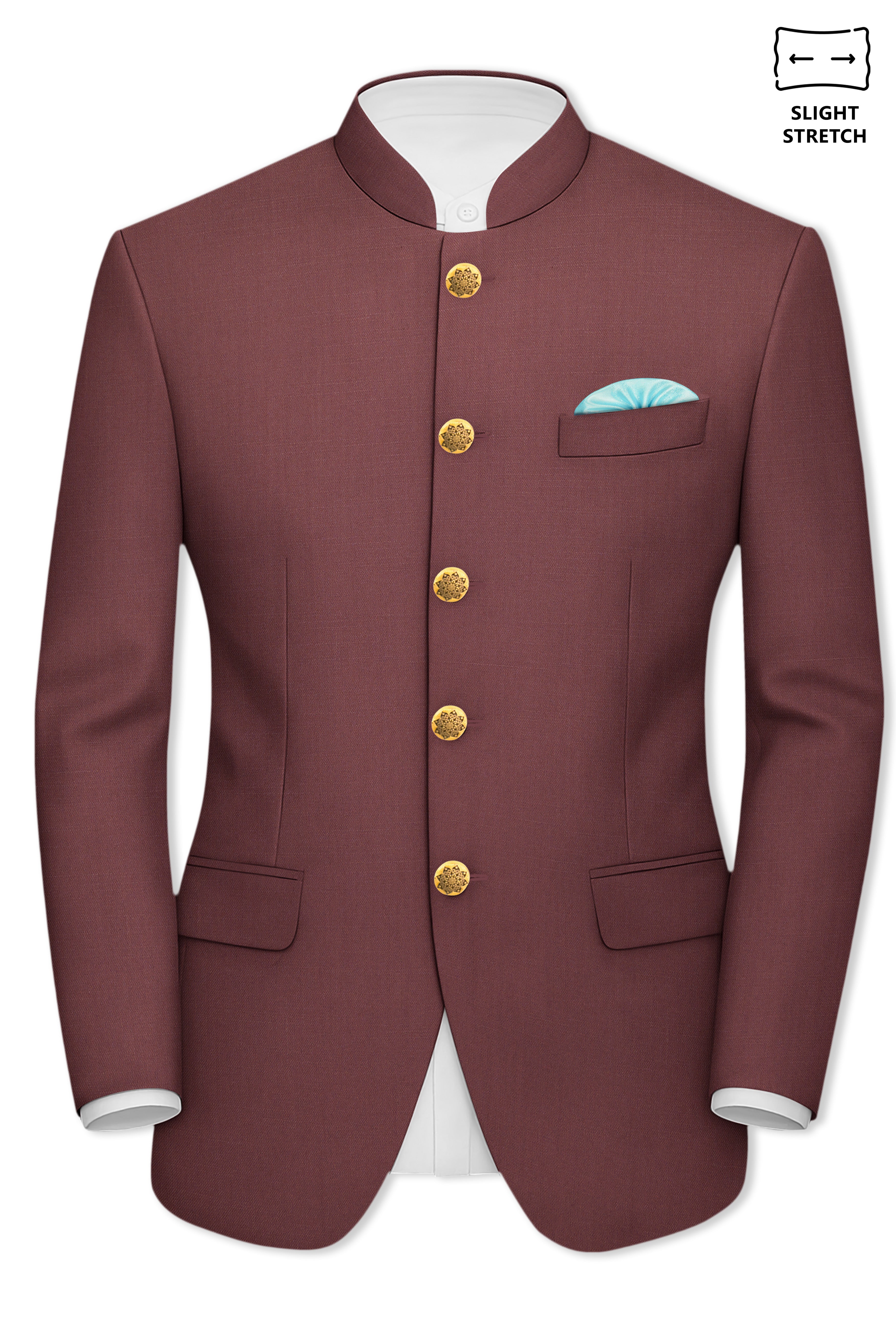 Heritage-Finch Maroon Wool Rich Bandhgala Slight Stretch Blazer