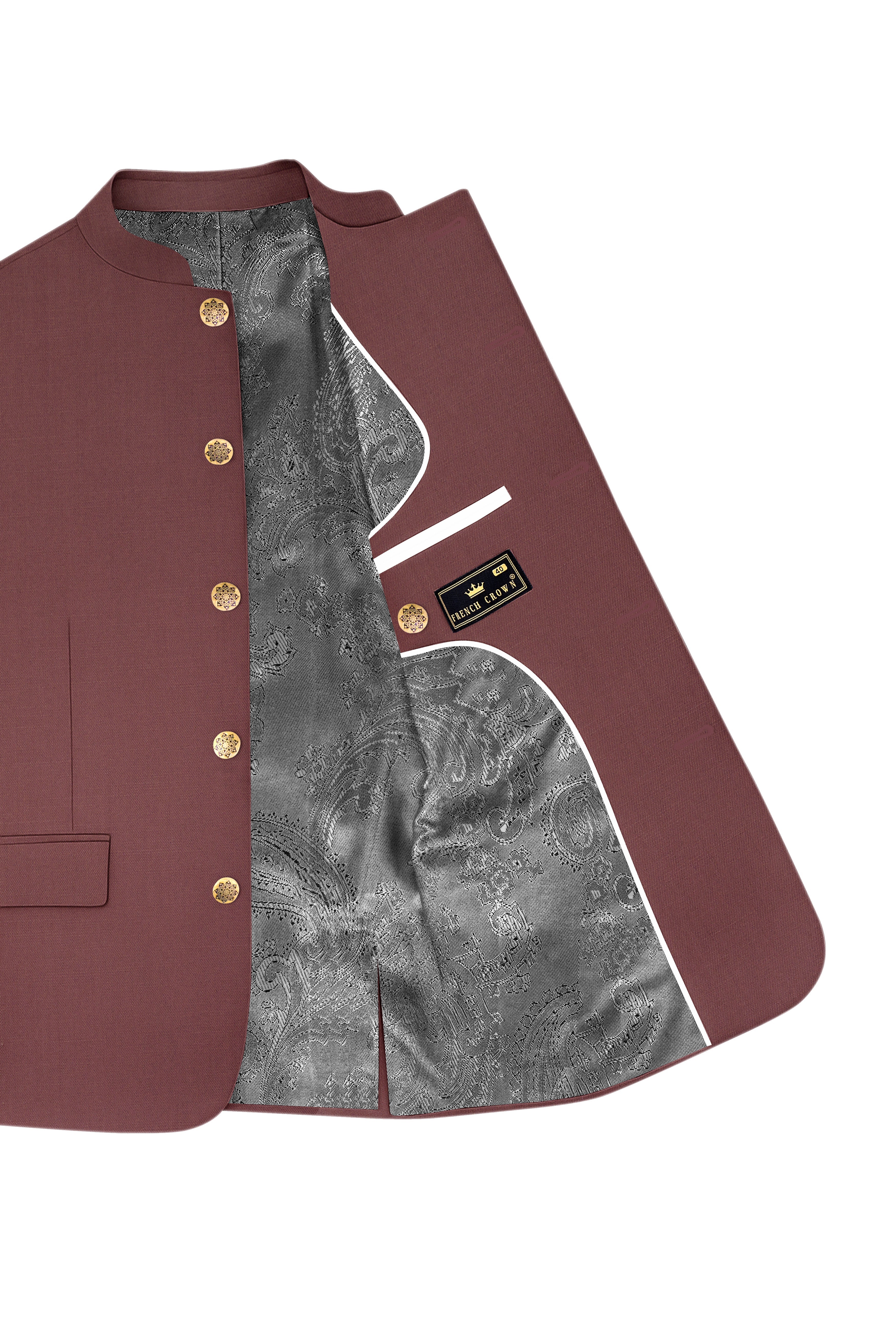 Heritage-Finch Maroon Wool Rich Bandhgala Slight Stretch Blazer