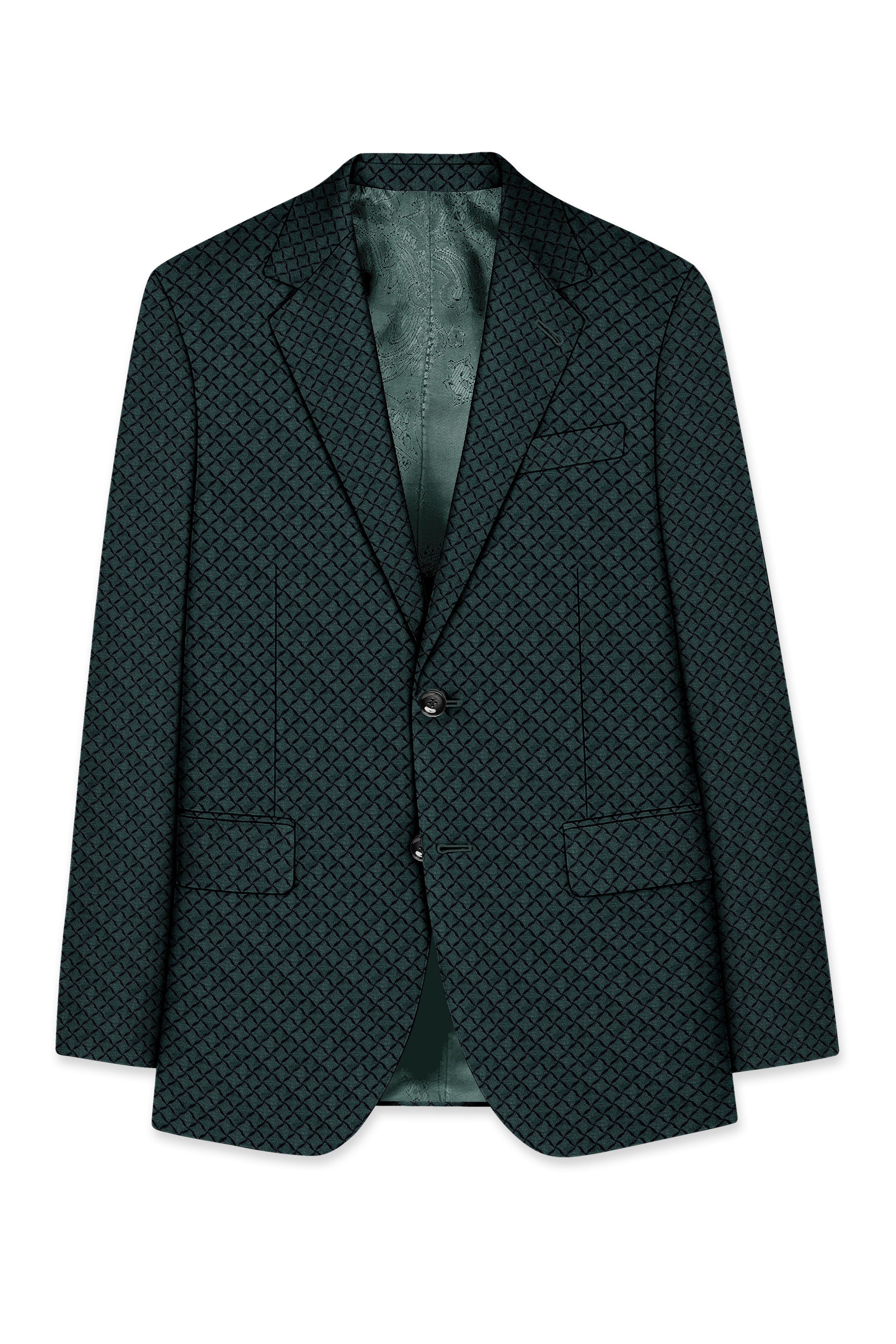 Gunmetal Green Jacquard Textured Designer Single Breasted Blazer