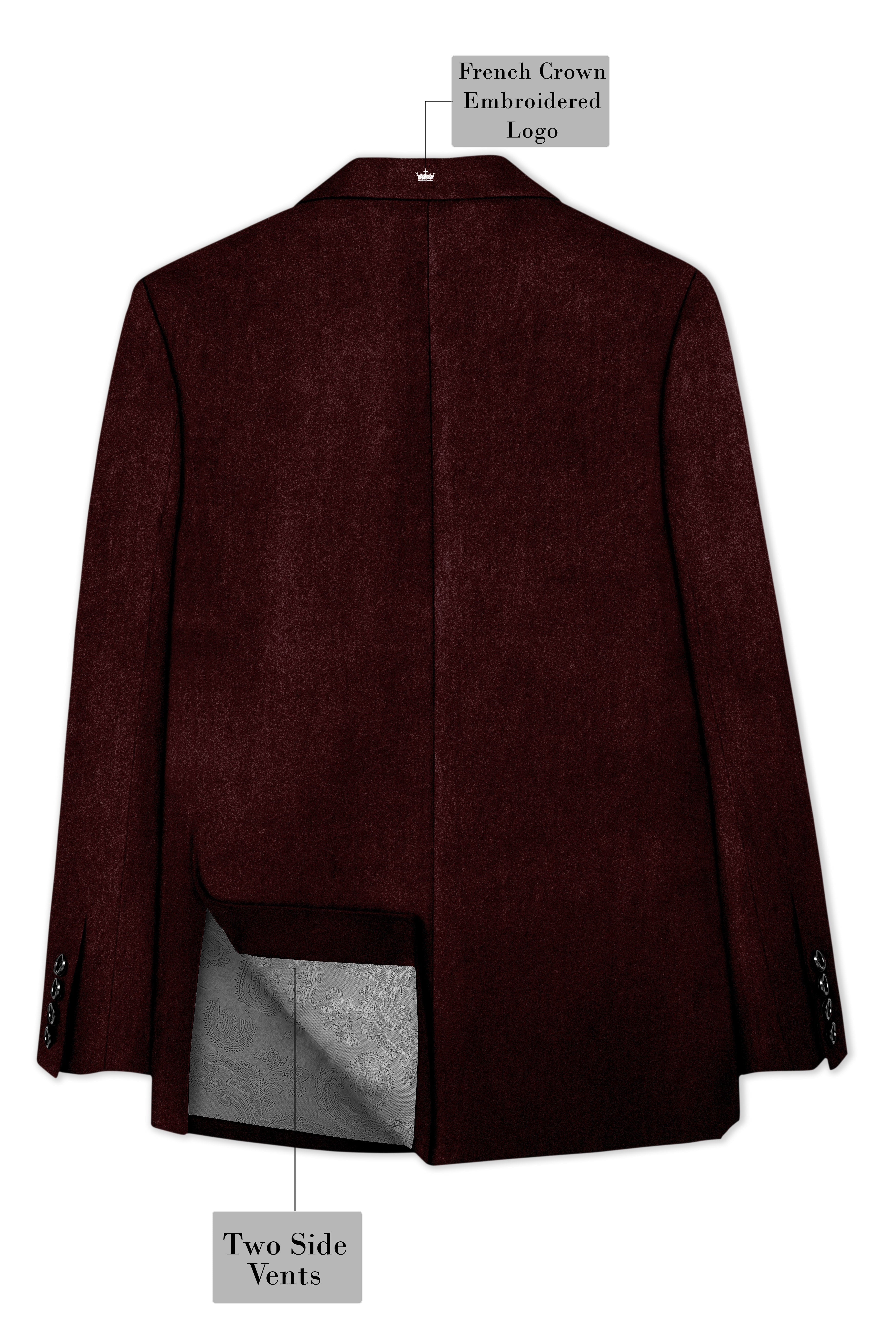 Heritage-Creole Maroon Velvet Peak Lapel Tuxedo Blazer