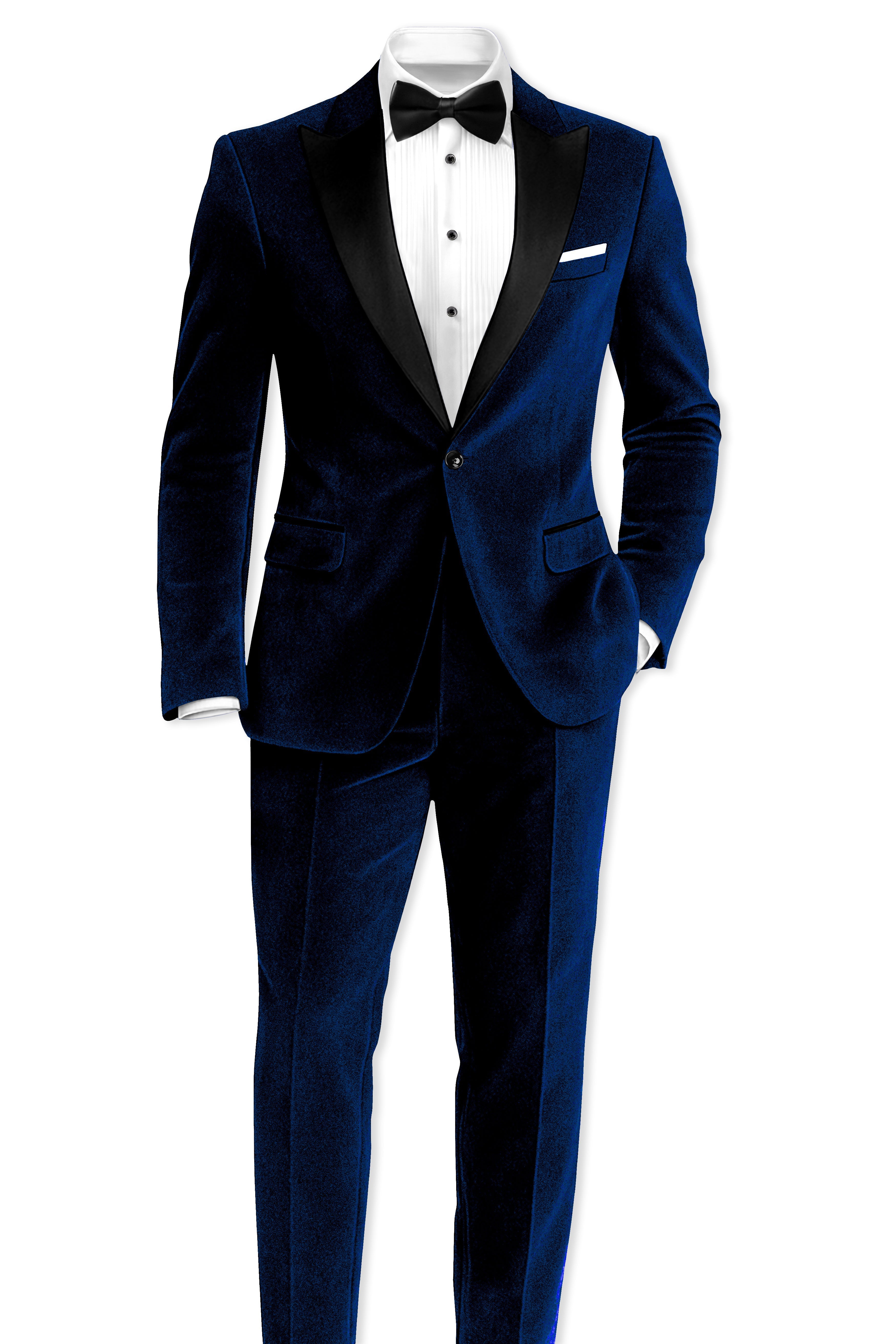 Ashen-Cinder Blue Velvet Peak Lapel Tuxedo Blazer