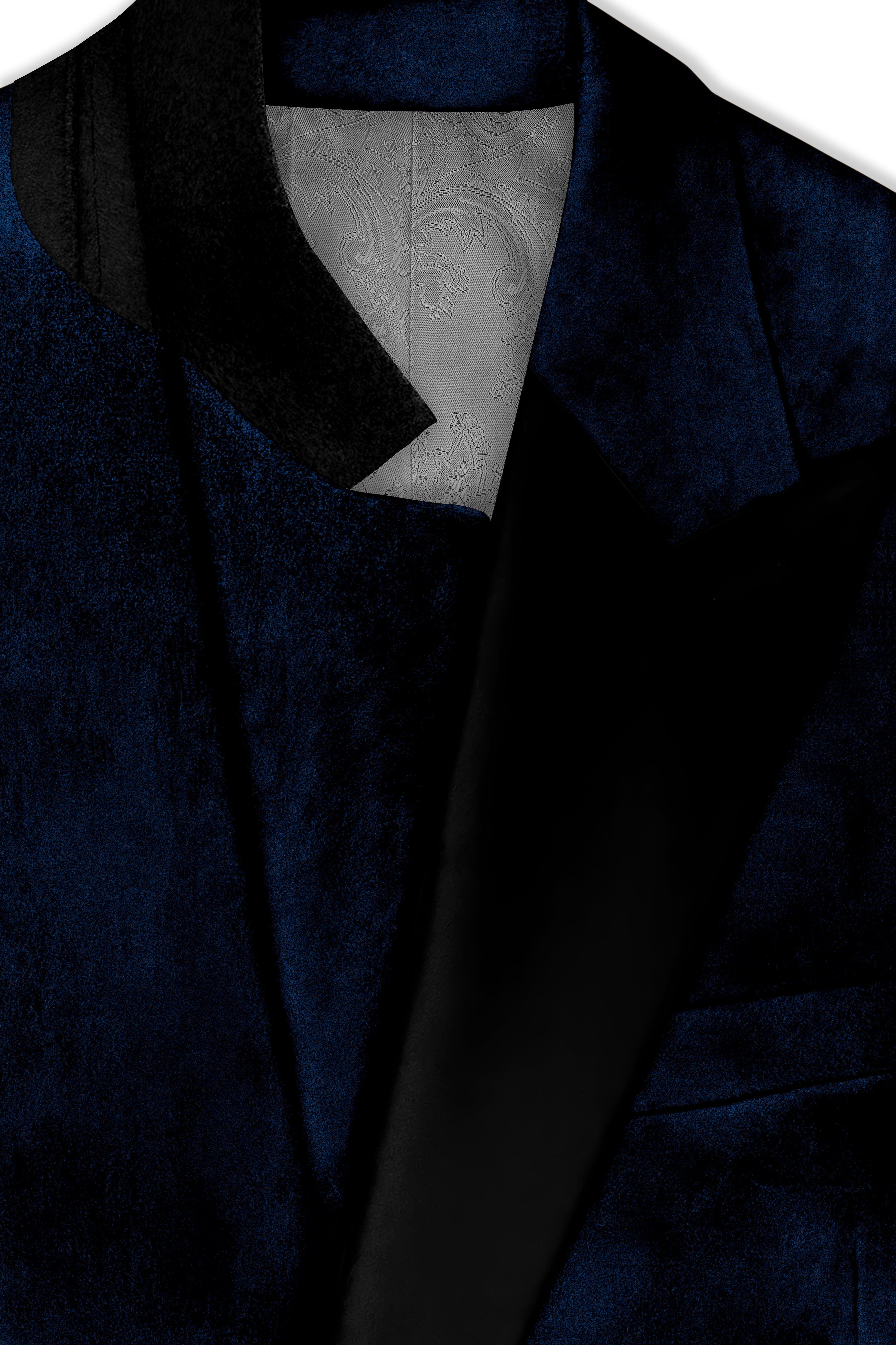 Ashen-Cinder Blue Velvet Peak Lapel Tuxedo Blazer