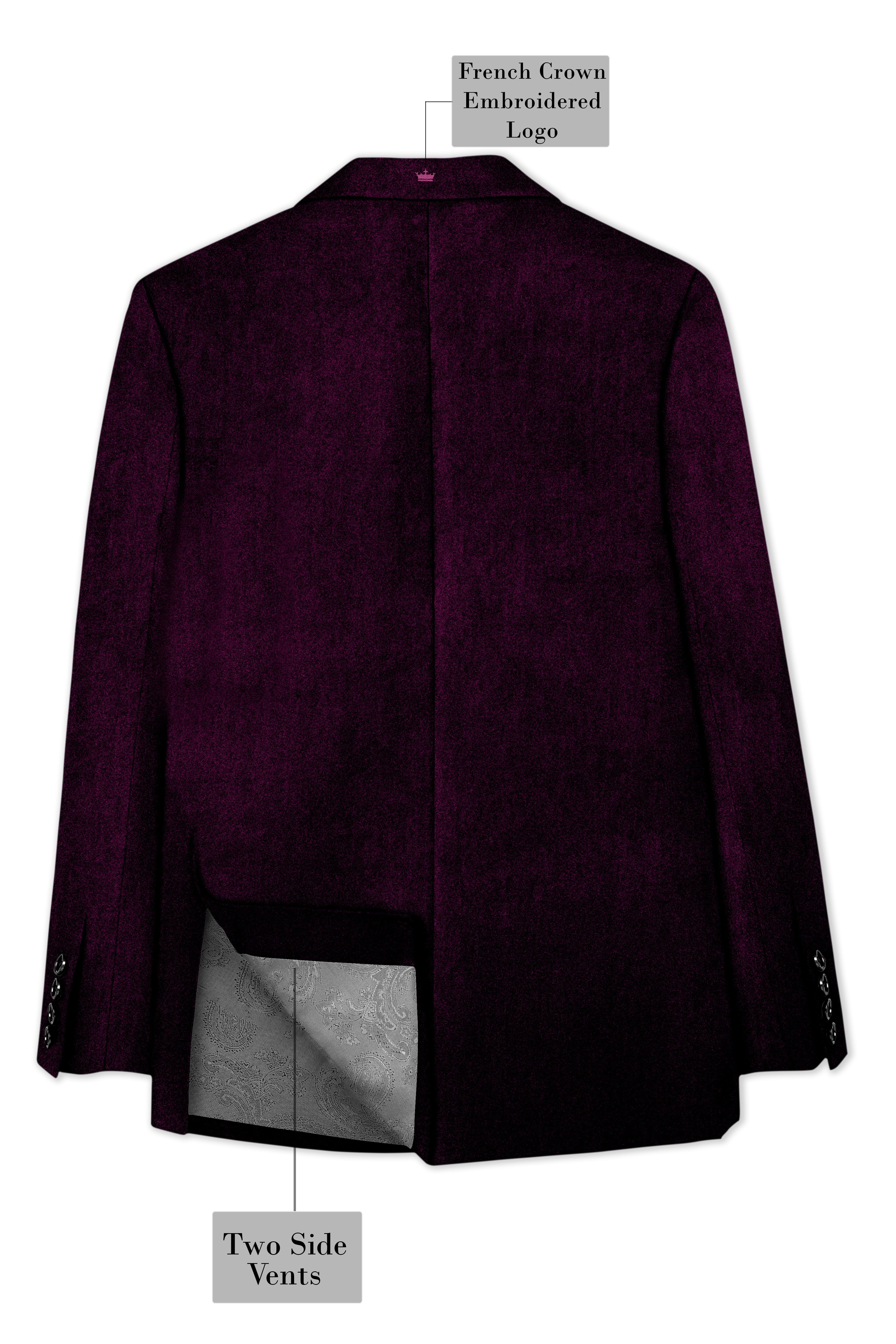 Merlot-Asphalt Wine Purple Velvet Peak Lapel Tuxedo Blazer