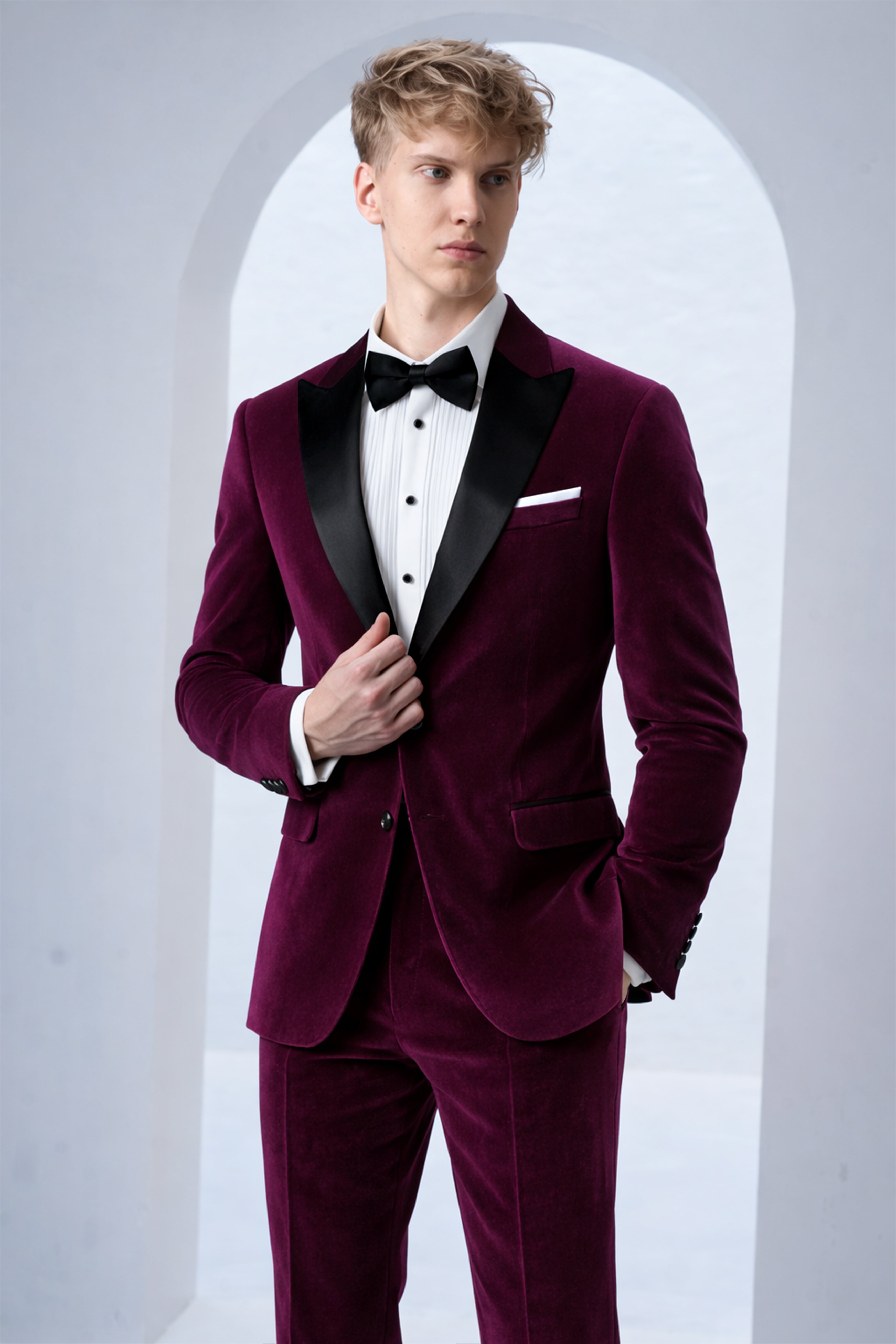 Corale-Tamarind Pink Velvet Peak Lapel Tuxedo Blazer
