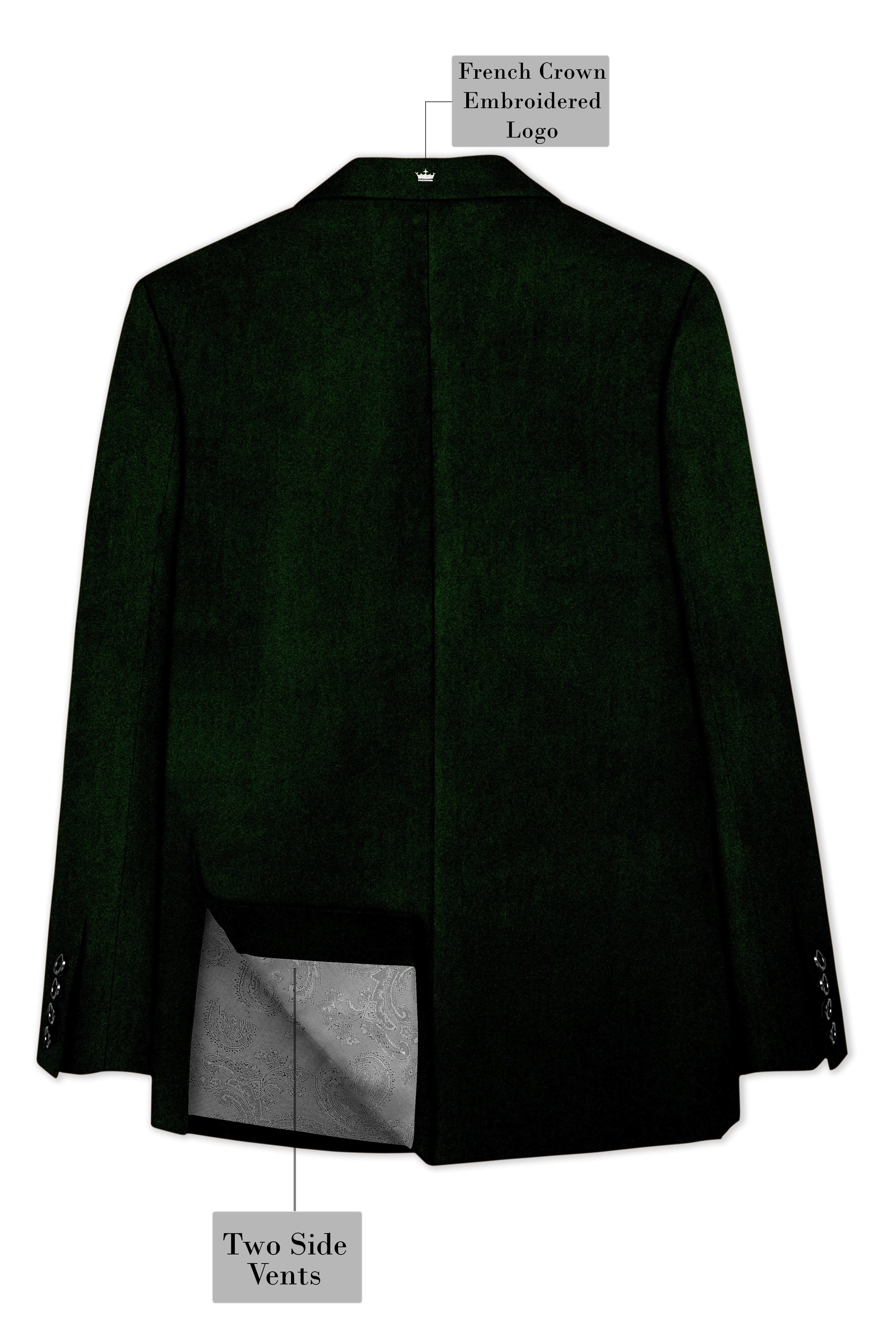 Emerald-Sacramento Green Velvet Peak Lapel Tuxedo Blazer