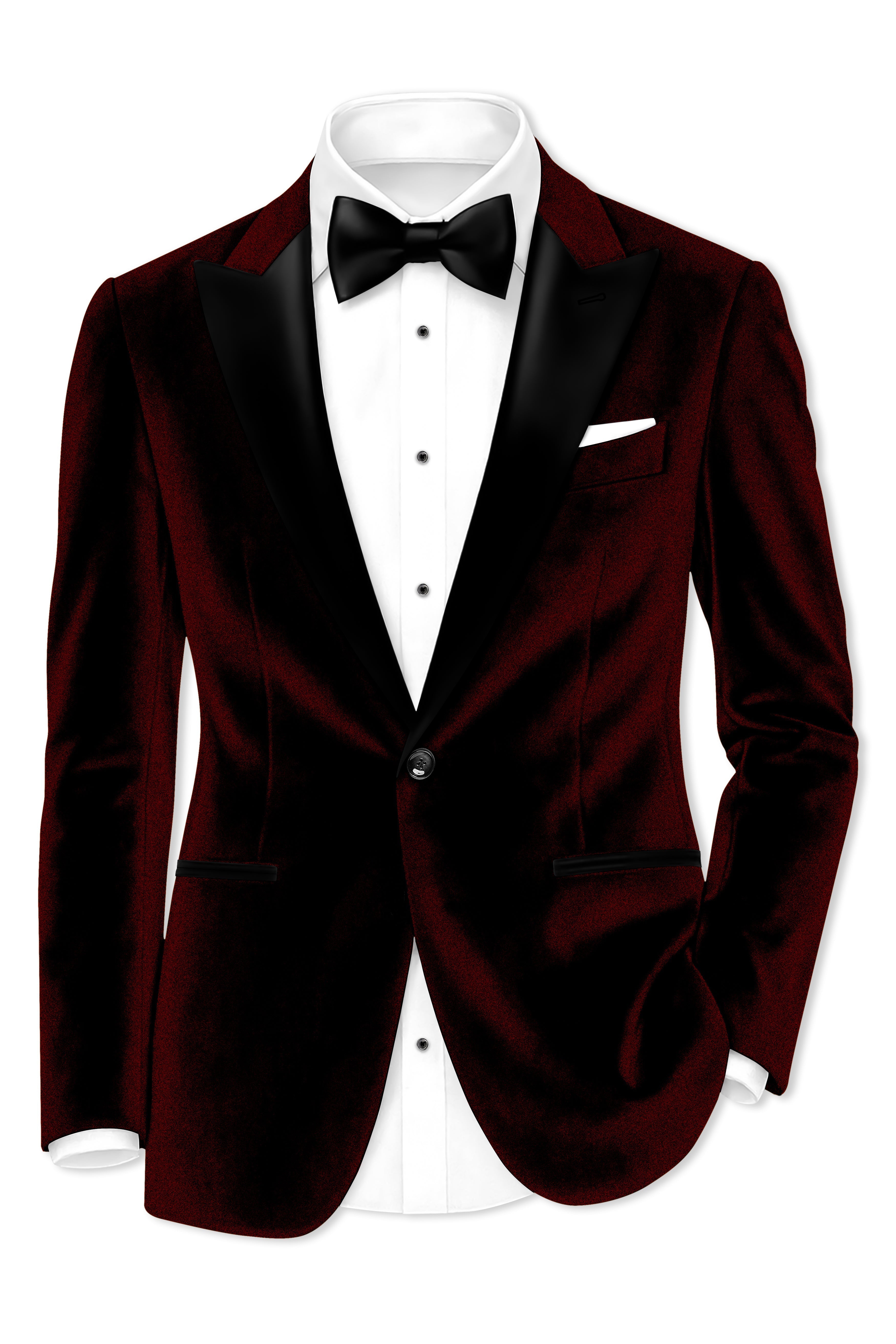 Crimson-Sepia Red Velvet Peak Lapel Tuxedo Blazer