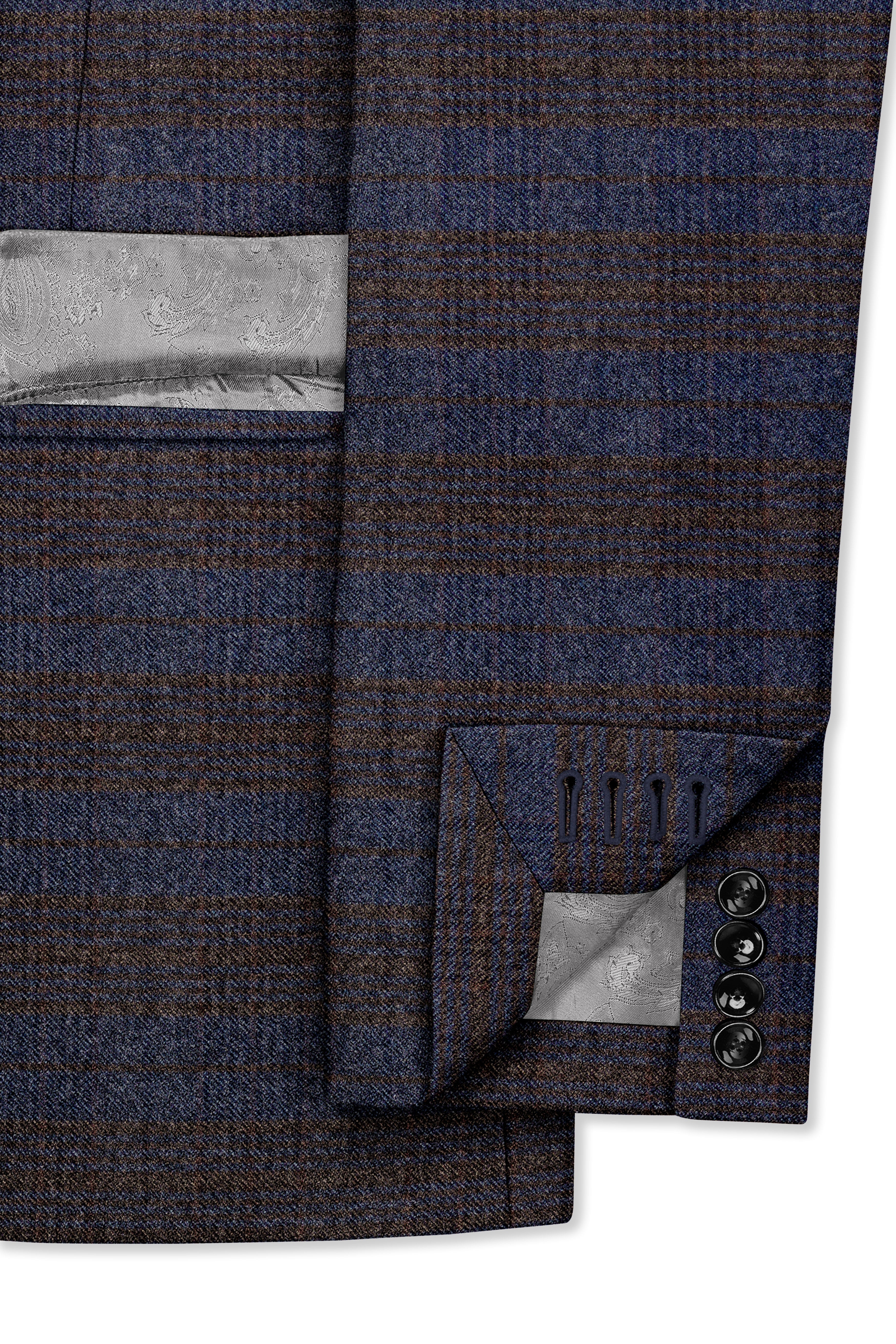 Velourish-Tealish Blue And Tuatara Gray Glen Plaid Tweed Double Breasted Blazers