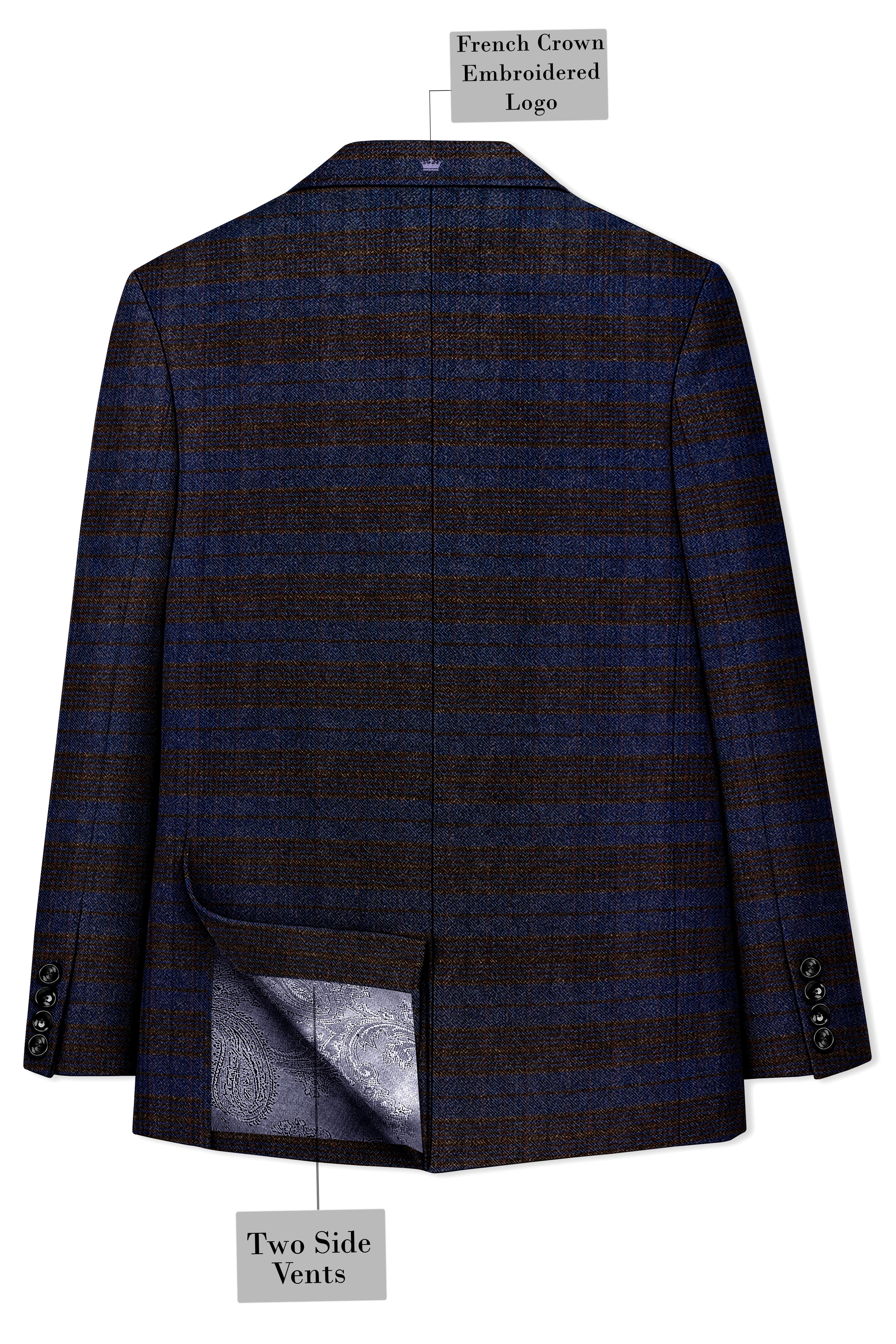 Velourish-Tealish Blue And Tuatara Gray Glen Plaid Tweed Double Breasted Blazers