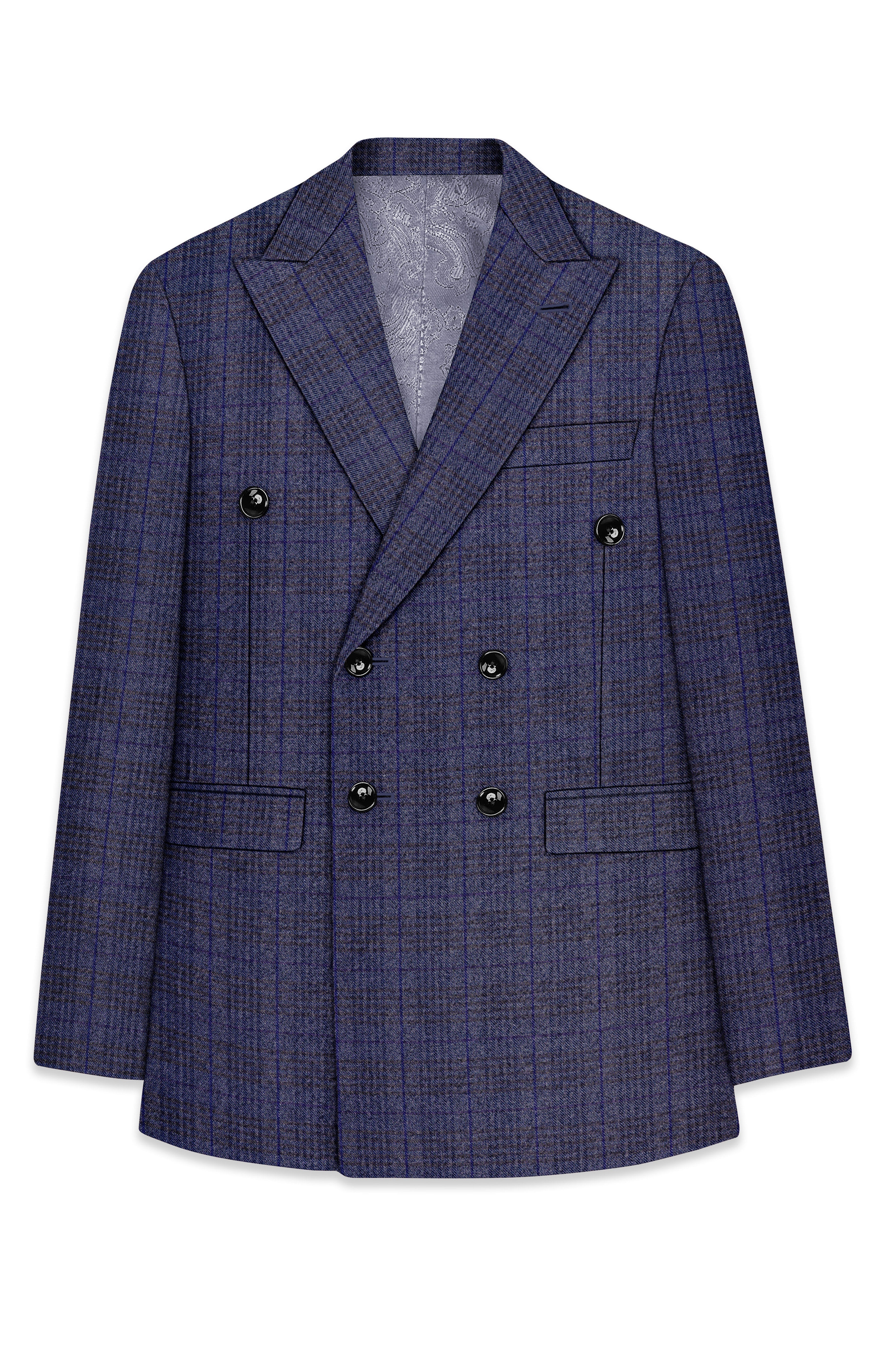 Horizon-Martinique Blue windowpane Tweed Double Breasted Blazers